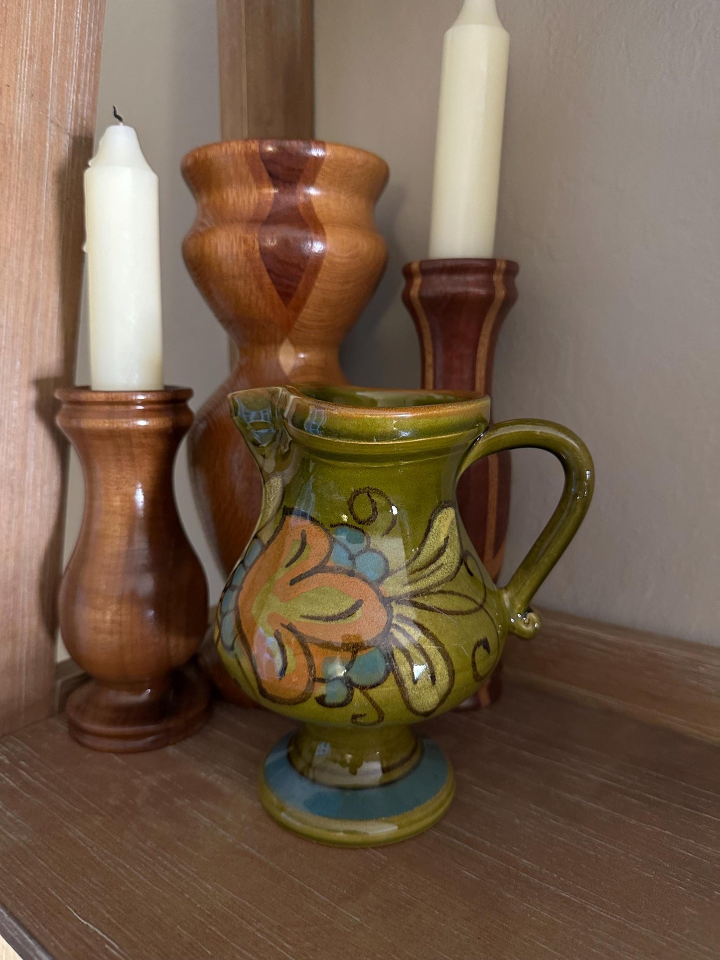 Vintage Italian Hand-Painted Pottery Pitcher Mid-Century Floral Ceramic Jug Water Vessel Collectible Decor