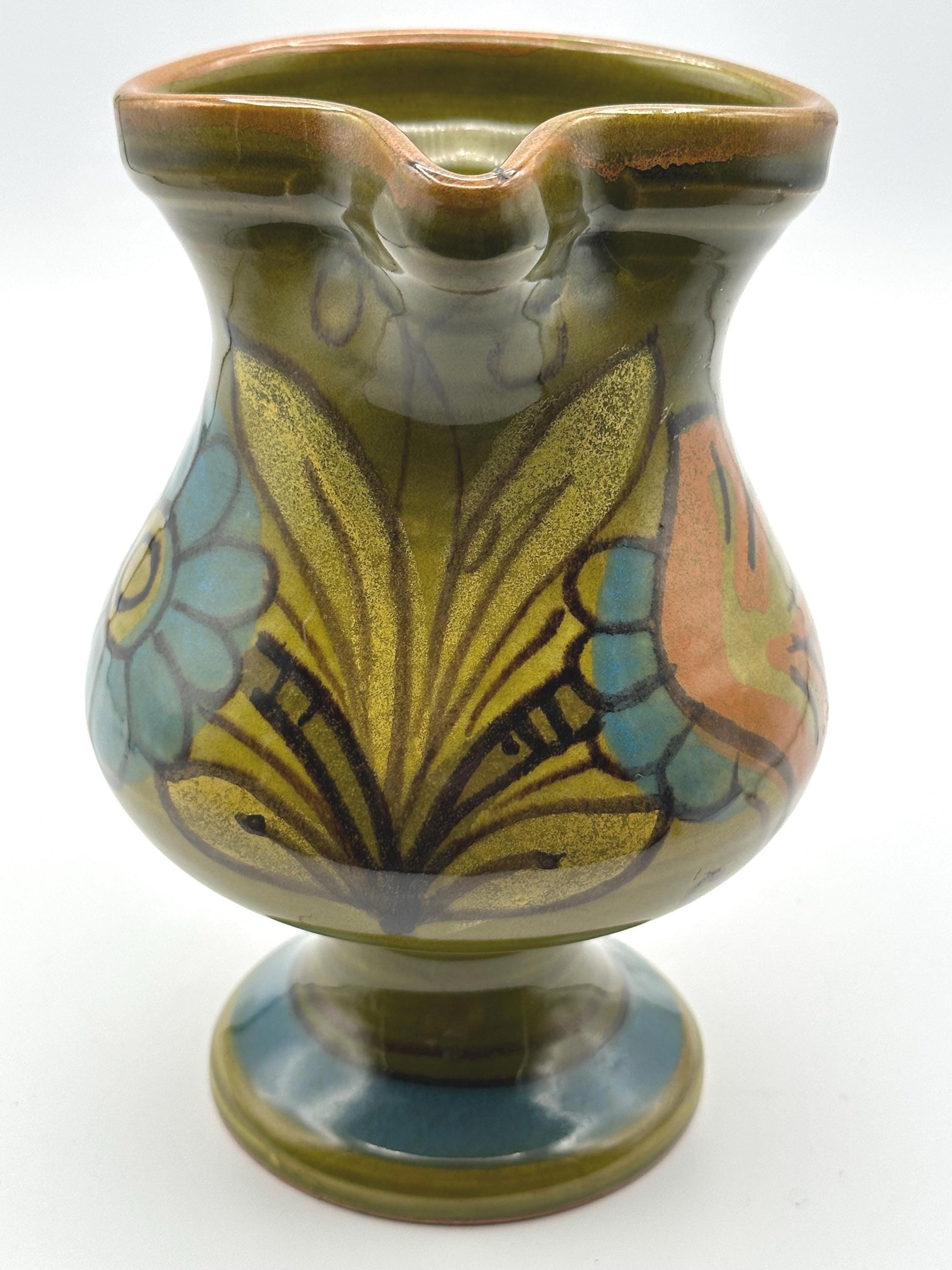 Vintage Italian Hand-Painted Pottery Pitcher Mid-Century Floral Ceramic Jug Water Vessel Collectible Decor