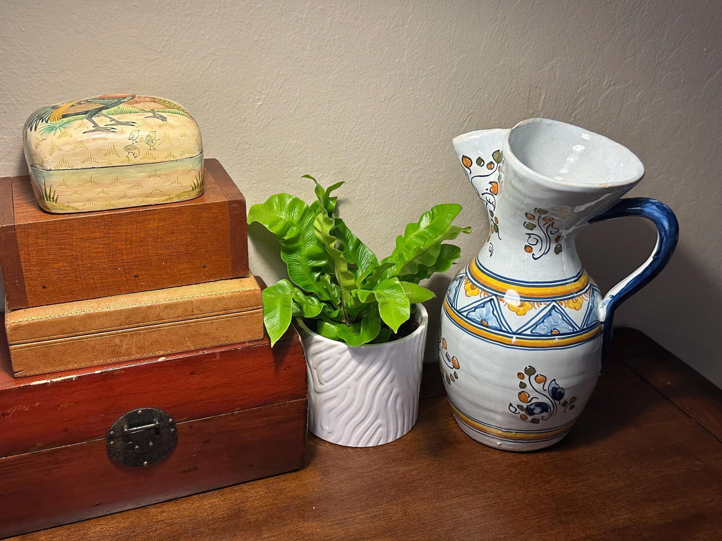 Vintage Mexican Talavera Pottery Pitcher Hand-Painted Ceramic Water Folk Art Collectible
