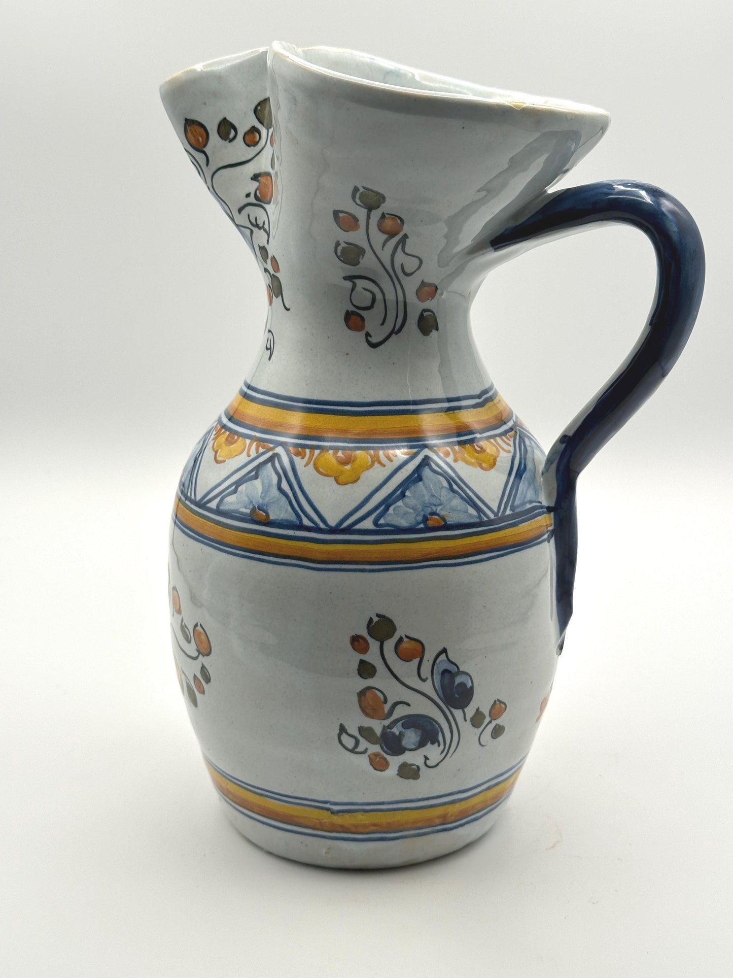 Vintage Mexican Talavera Pottery Pitcher Hand-Painted Ceramic Water Folk Art Collectible