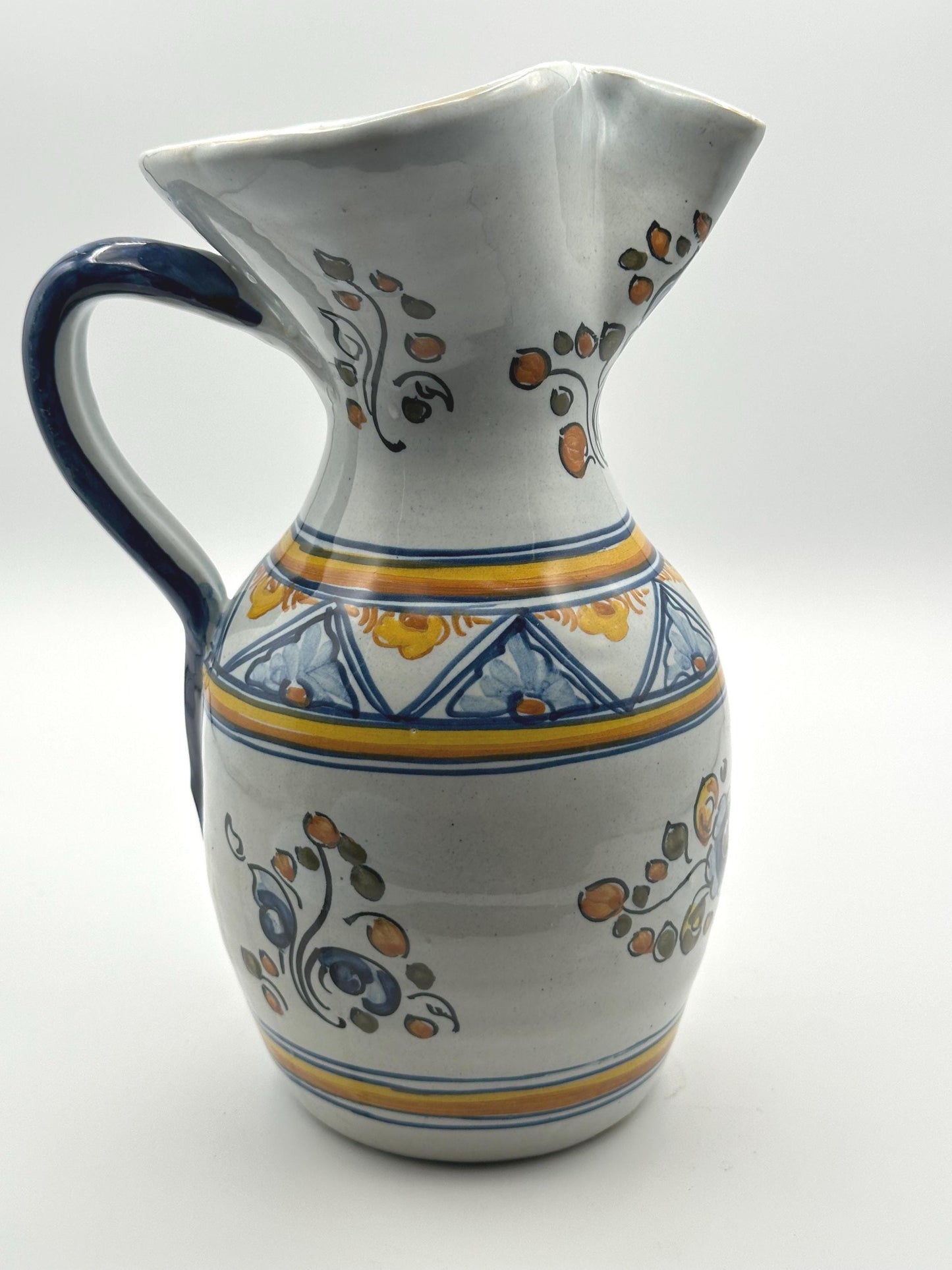 Vintage Mexican Talavera Pottery Pitcher Hand-Painted Ceramic Water Folk Art Collectible