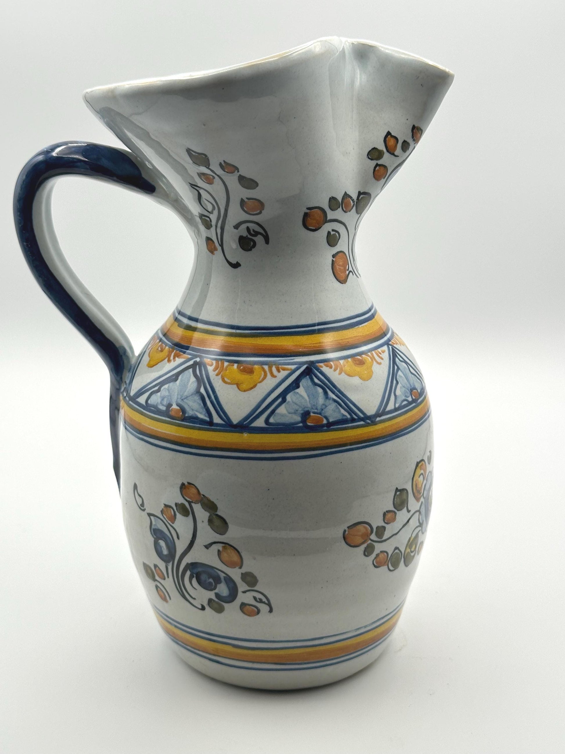 Vintage Mexican Talavera Pottery Pitcher Hand-Painted Ceramic Water Folk Art Collectible