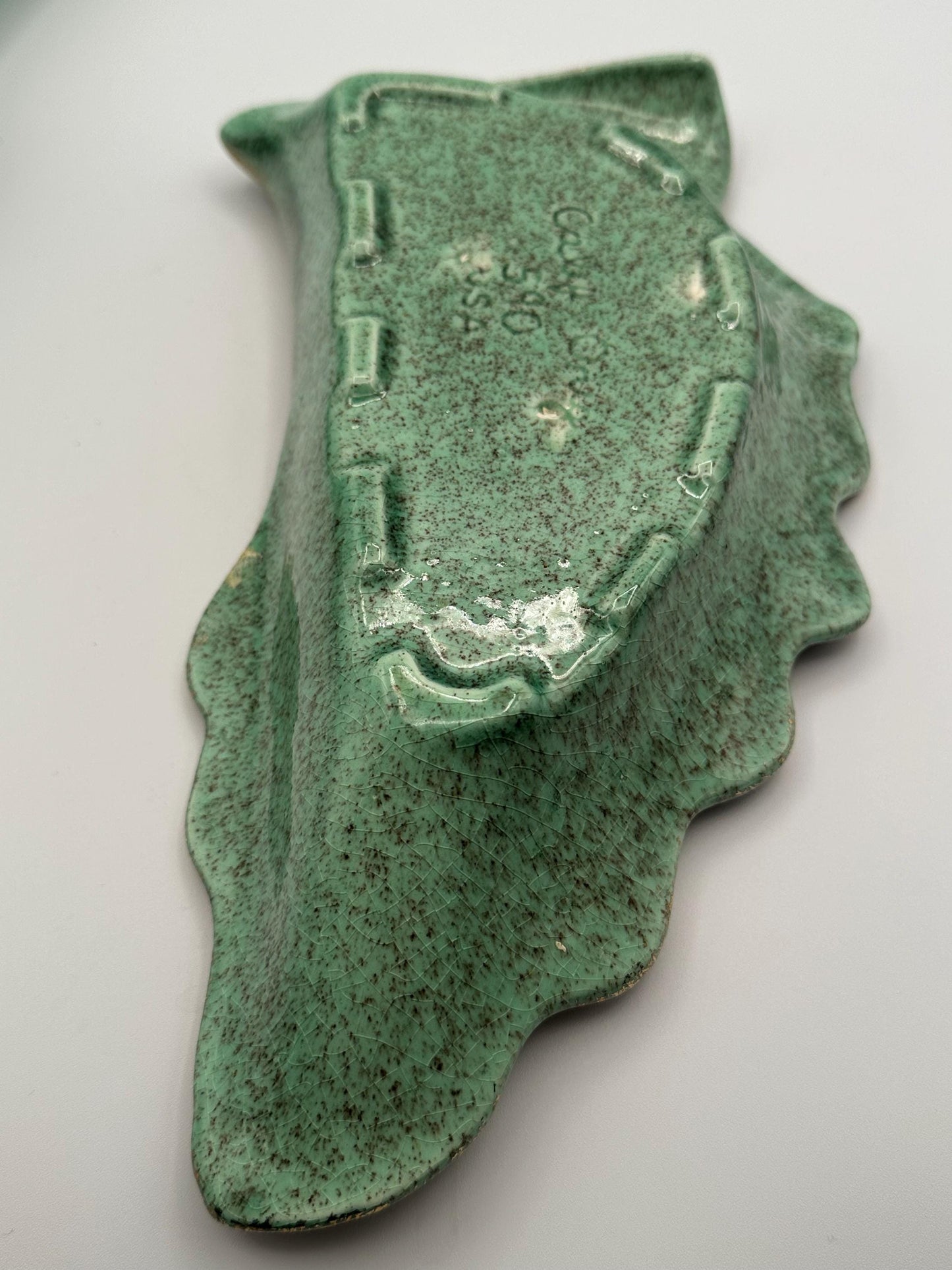 Vintage California Originals Green Ceramic Leaf Serving Dishes Set of 3 Trays with Gold Trim Mid Century Pottery