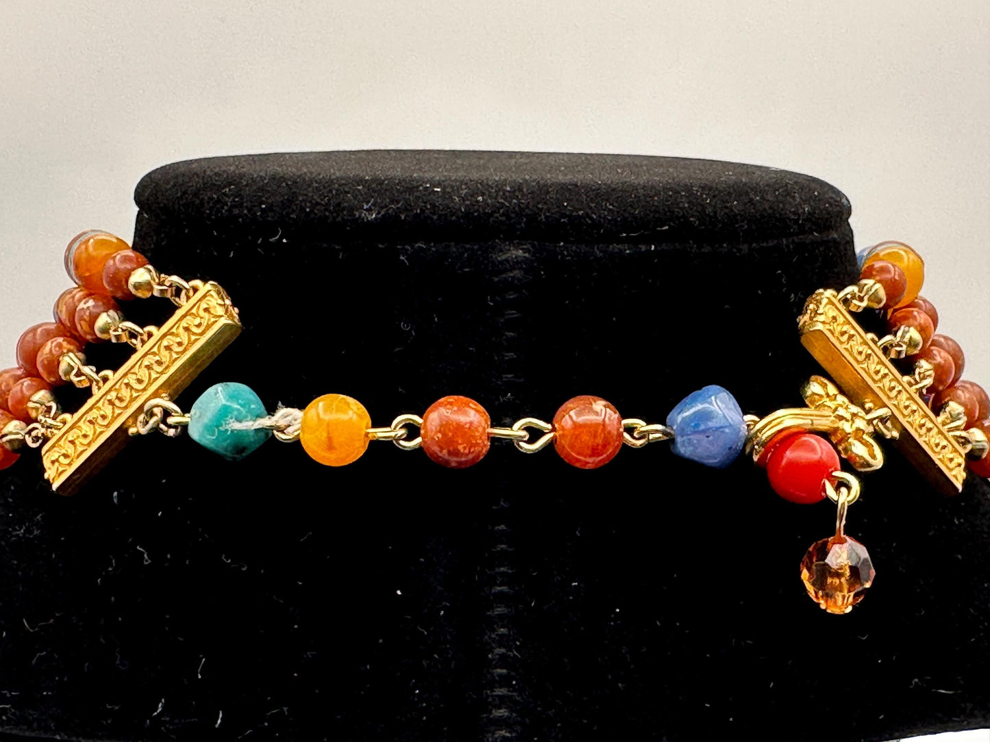Vintage Liz Claiborne Multi-Strand Colorful Beaded Statement Necklace with Gold Accents Retro Designer Jewelry