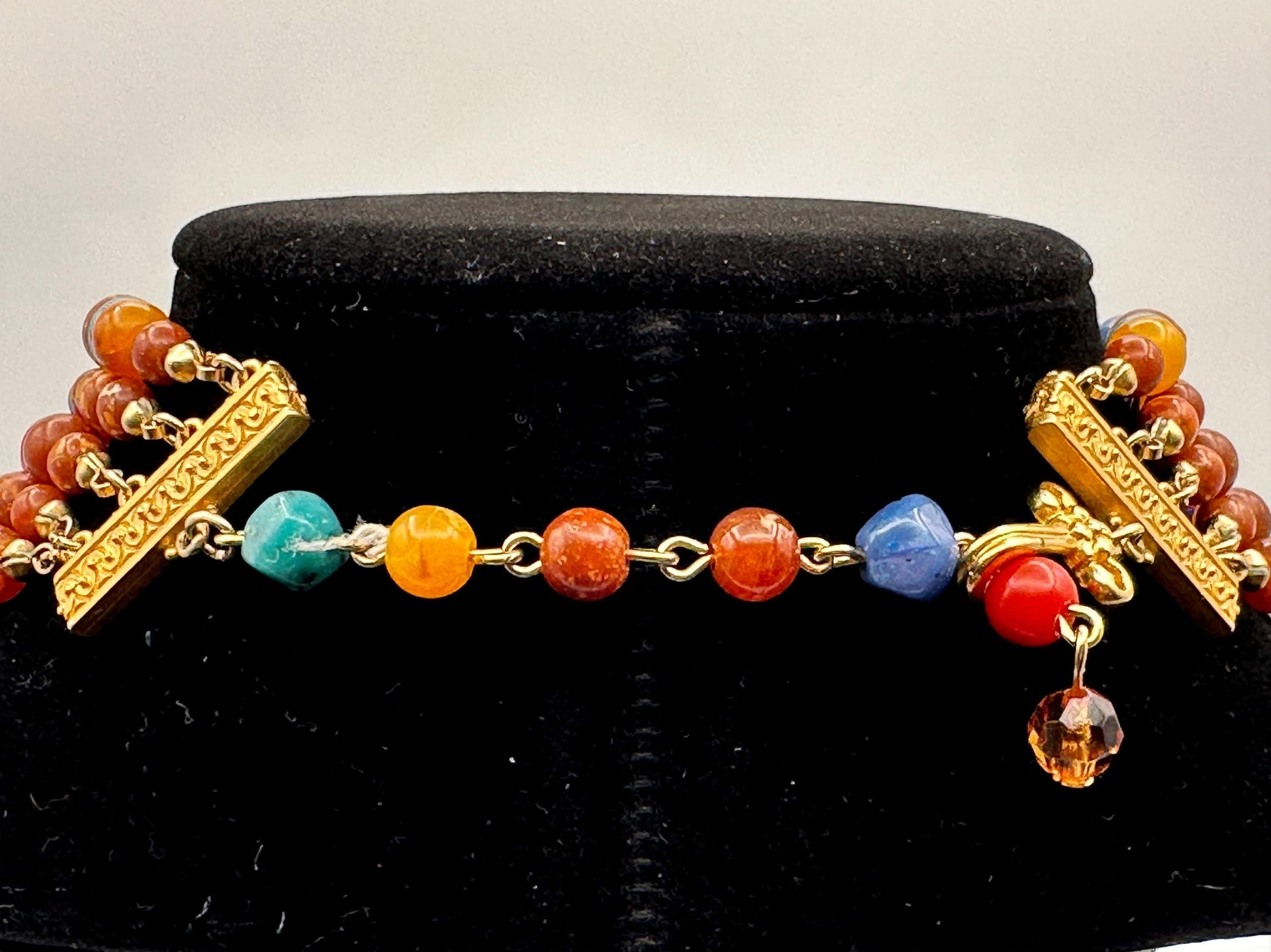 Vintage Liz Claiborne Multi-Strand Colorful Beaded Statement Necklace with Gold Accents Retro Designer Jewelry