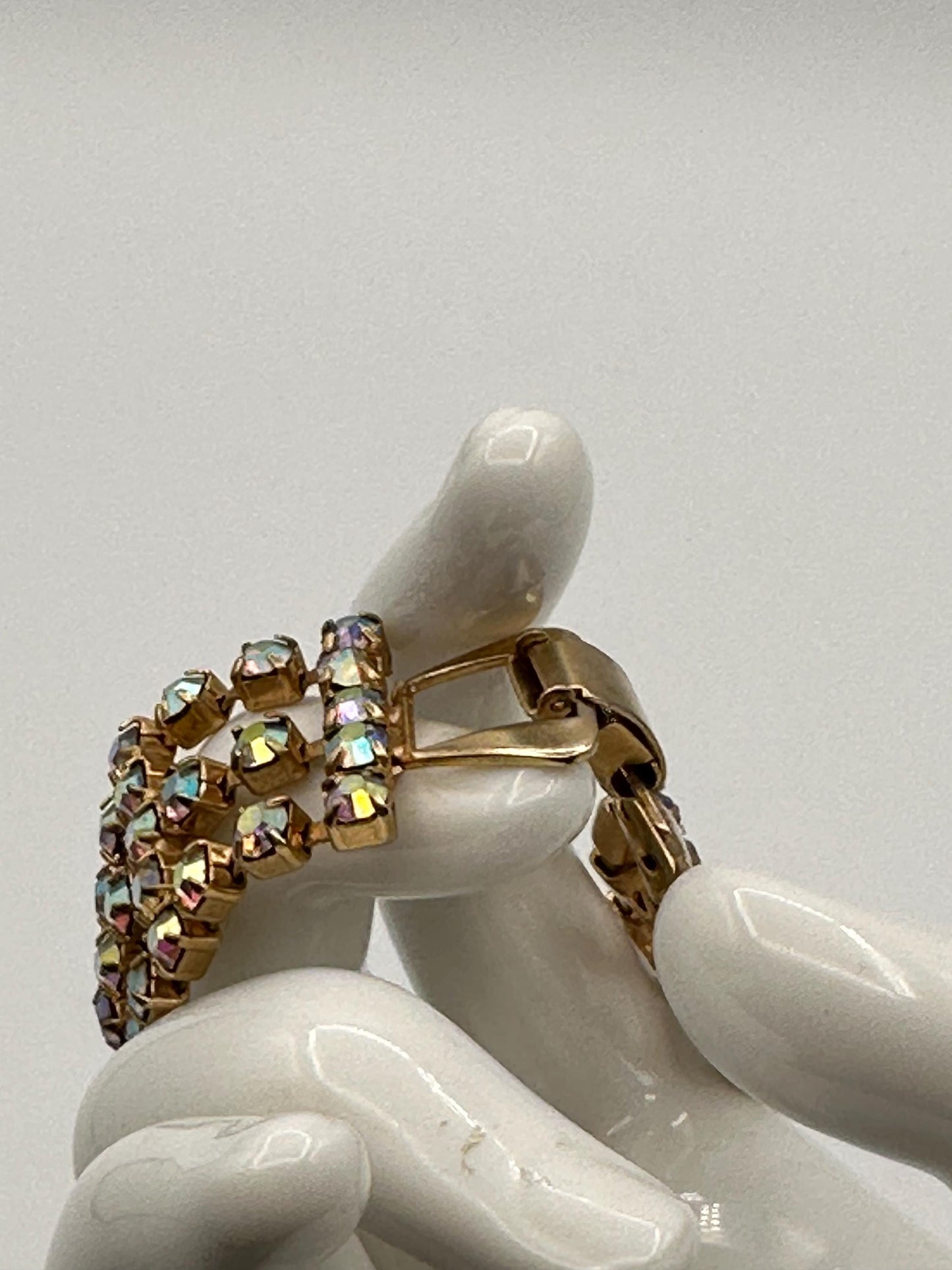 Vintage Aurora Borealis Rhinestone Bracelet 3 Rows Sparkly Crystal Jewelry Retro Glamour