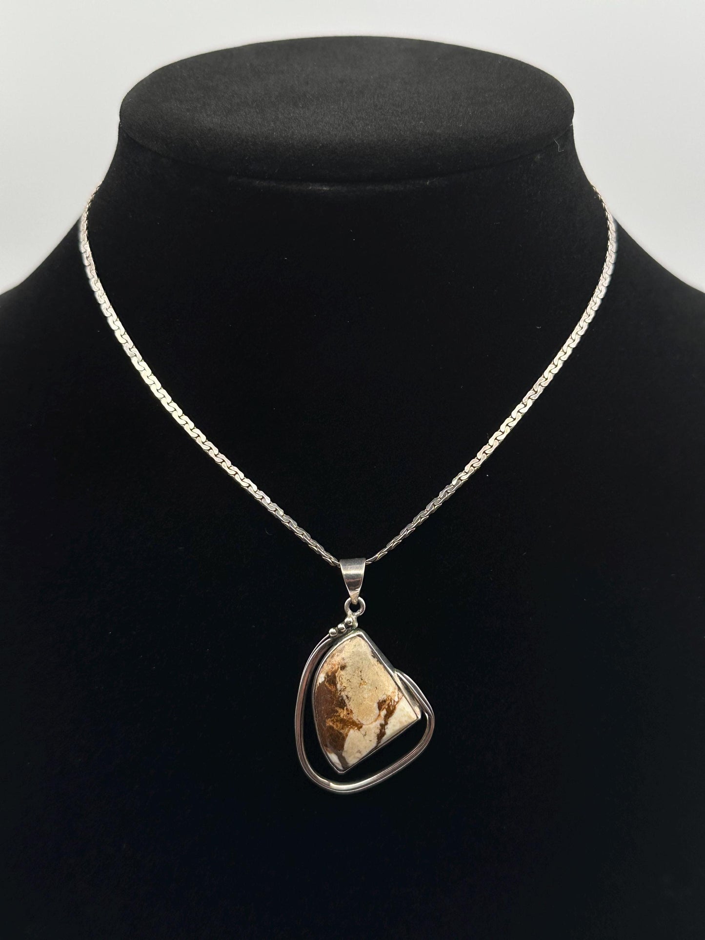 Vintage Sterling Silver Jasper Stone Pendant Necklace Natural Gemstone Boho Jewelry Gift