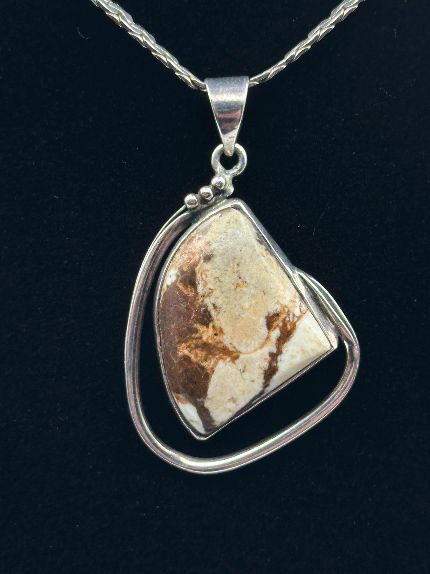 Vintage Sterling Silver Jasper Stone Pendant Necklace Natural Gemstone Boho Jewelry Gift