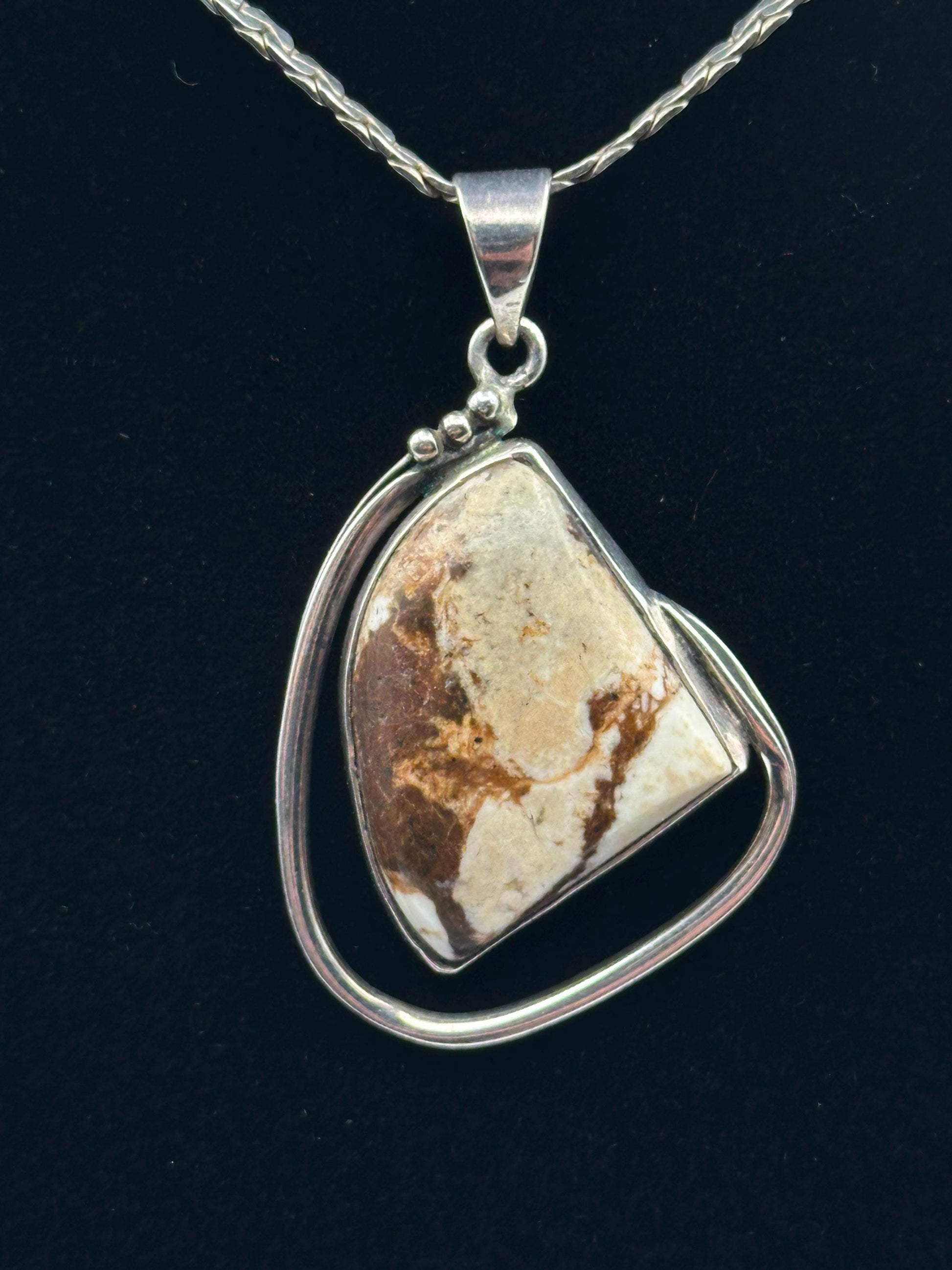 Vintage Sterling Silver Jasper Stone Pendant Necklace Natural Gemstone Boho Jewelry Gift