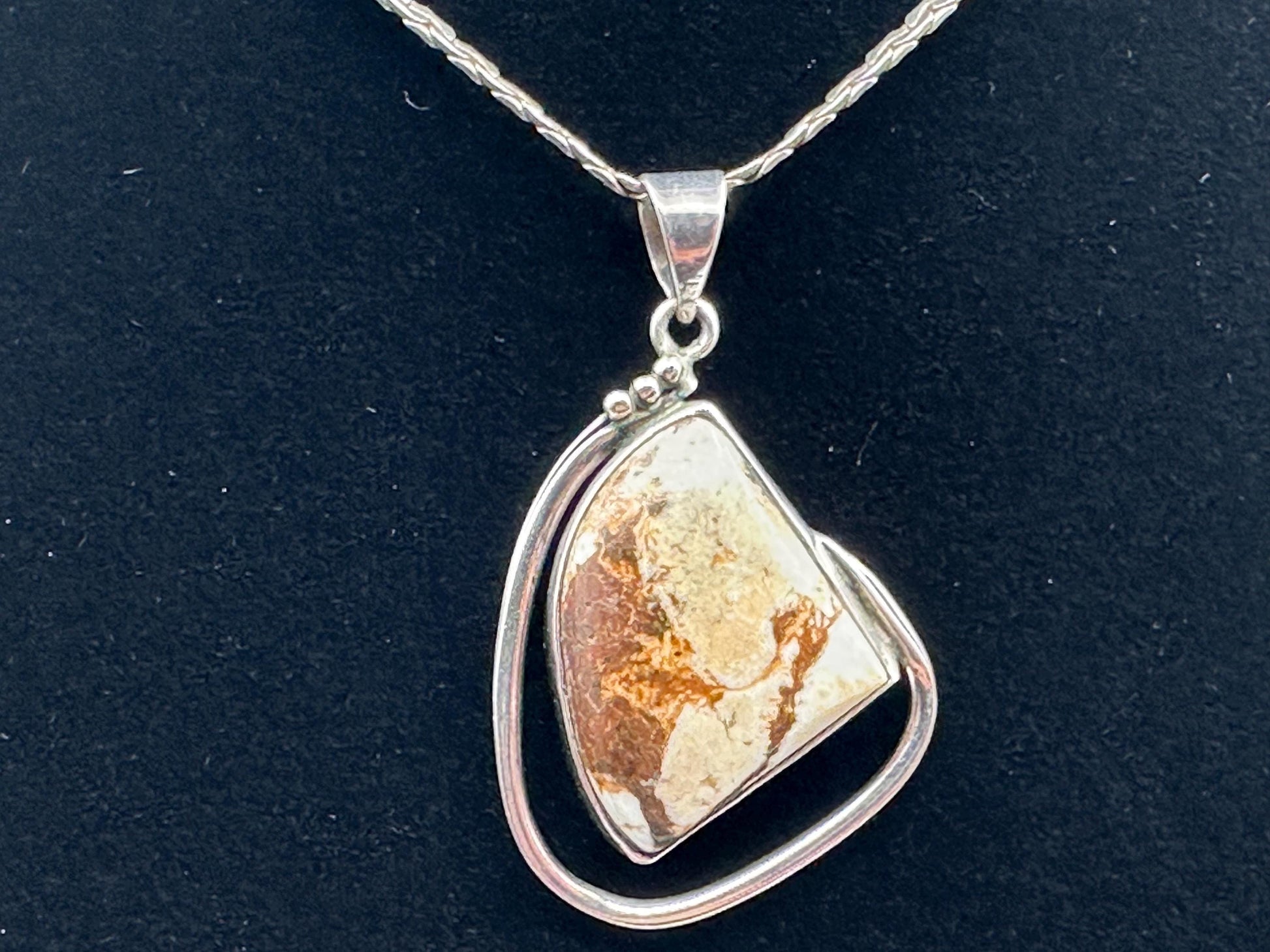 Vintage Sterling Silver Jasper Stone Pendant Necklace Natural Gemstone Boho Jewelry Gift