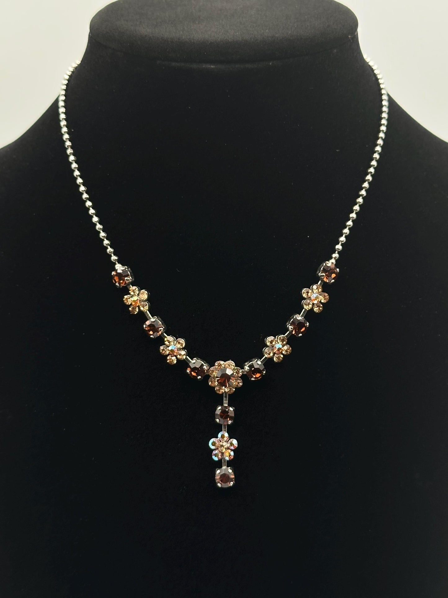 Delicate Brown Aurora Borealis Crystal Necklace - Elegant Sparkling Jewelry Gift for Women