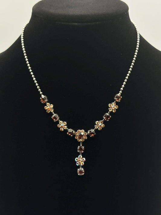 Delicate Brown Aurora Borealis Crystal Necklace - Elegant Sparkling Jewelry Gift for Women