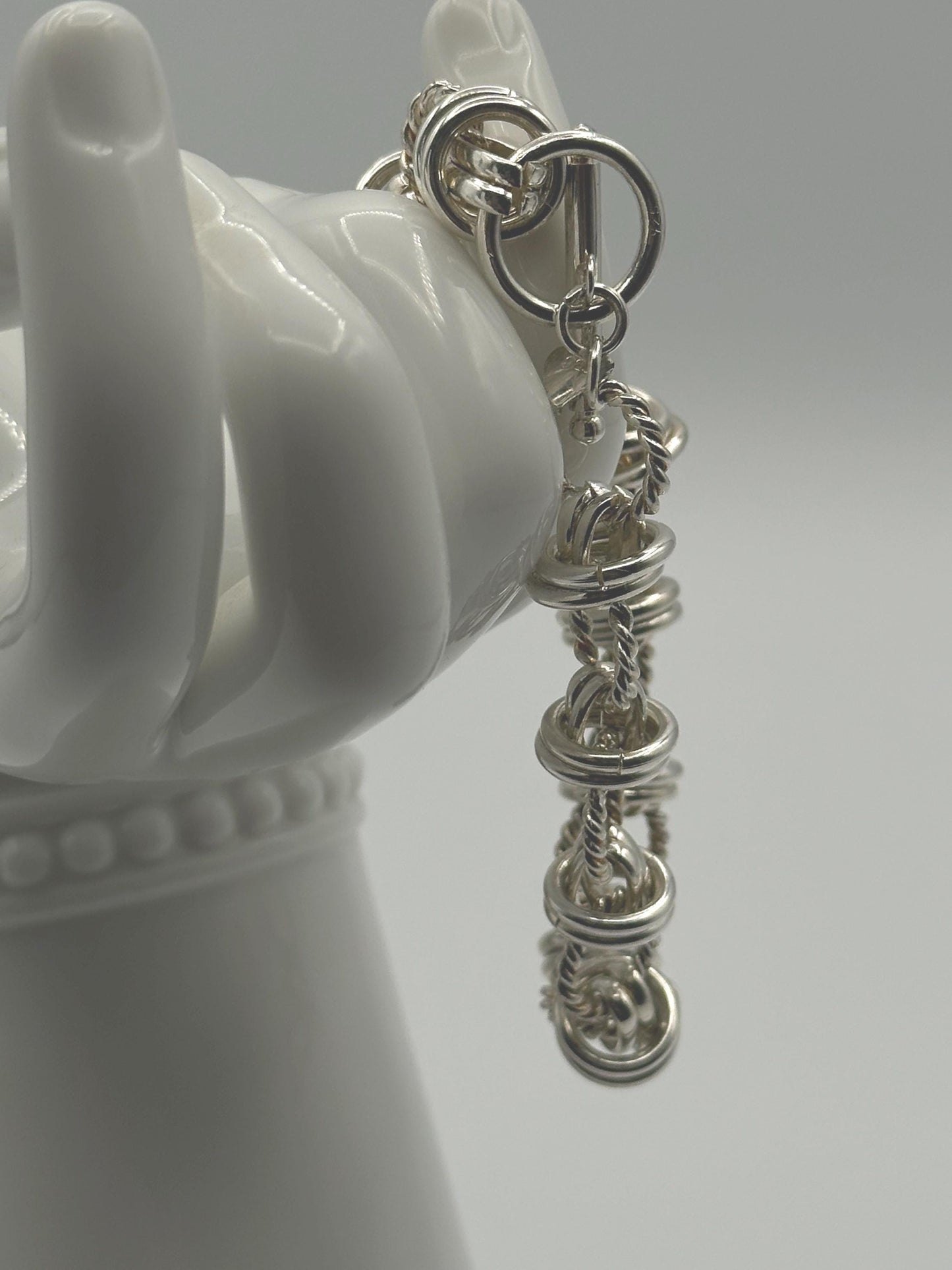 Sterling Silver Twisted Link Bracelet - Vintage Chain Statement Jewelry with Rope Circle Design