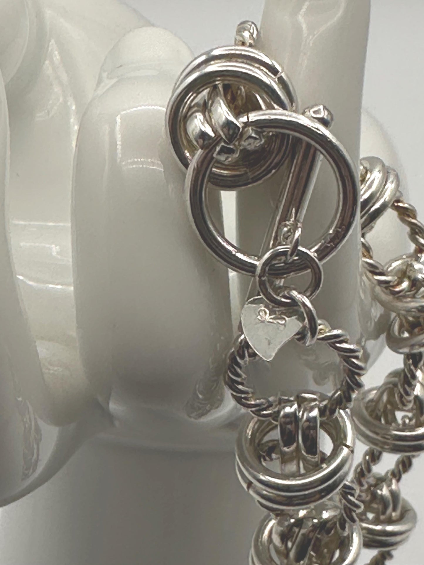 Sterling Silver Twisted Link Bracelet - Vintage Chain Statement Jewelry with Rope Circle Design