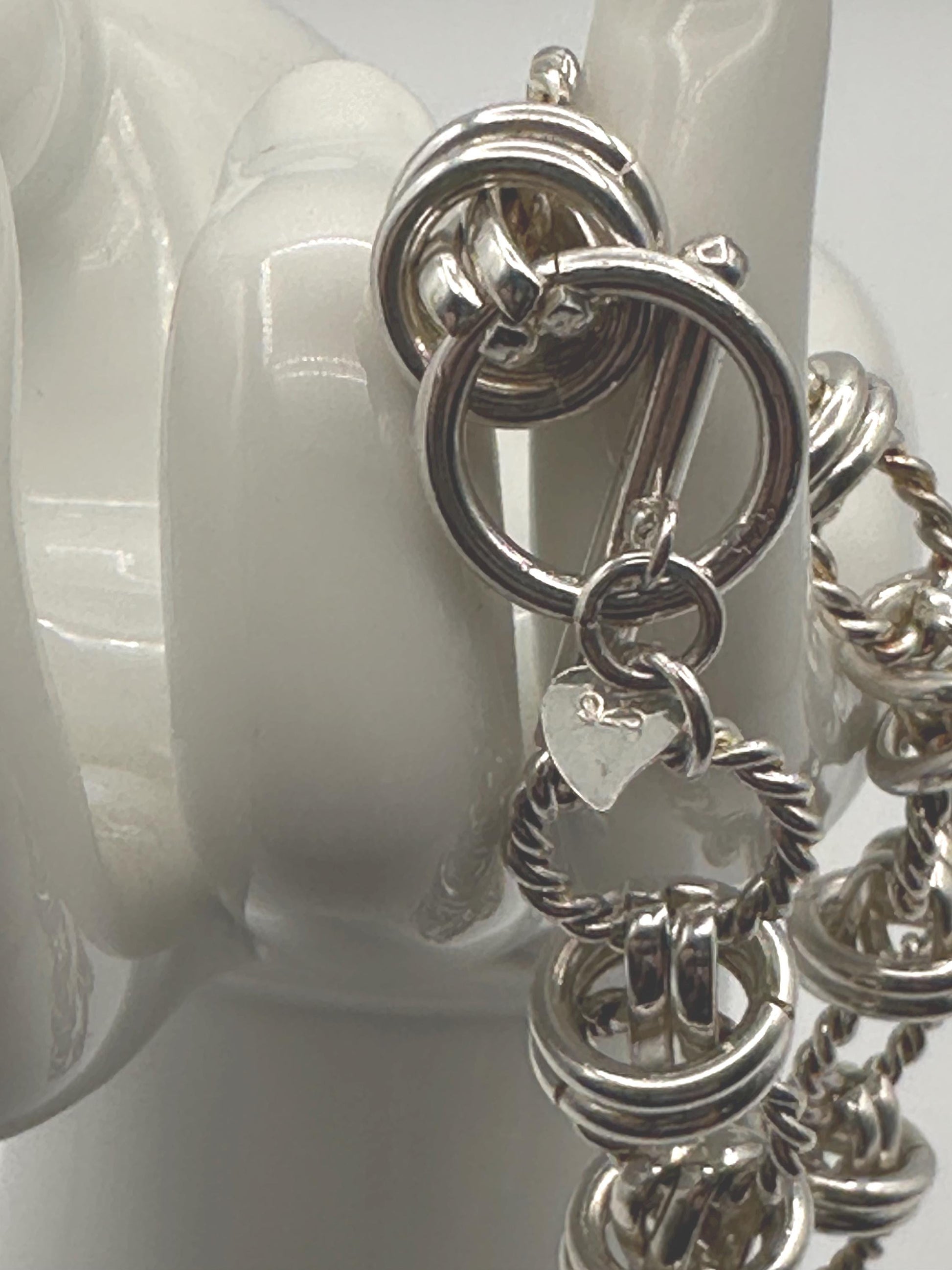 Sterling Silver Twisted Link Bracelet - Vintage Chain Statement Jewelry with Rope Circle Design