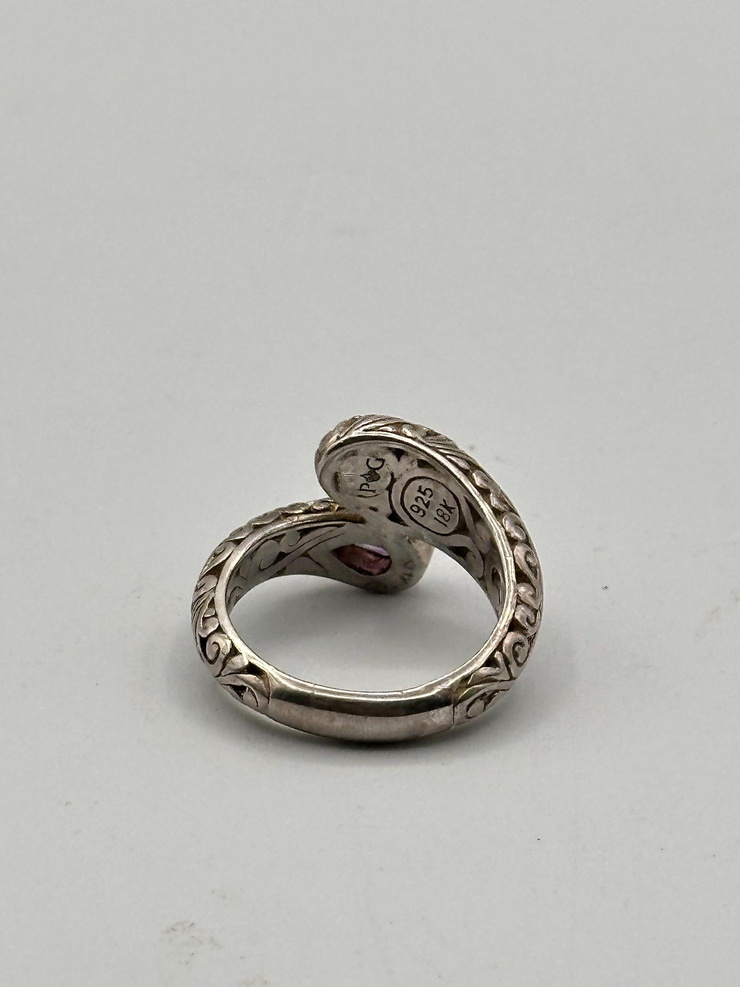 Sterling Silver 18k Gold Bypass Ring Faceted Amethyst Gemstone Artisan Handmade Two Tone Band