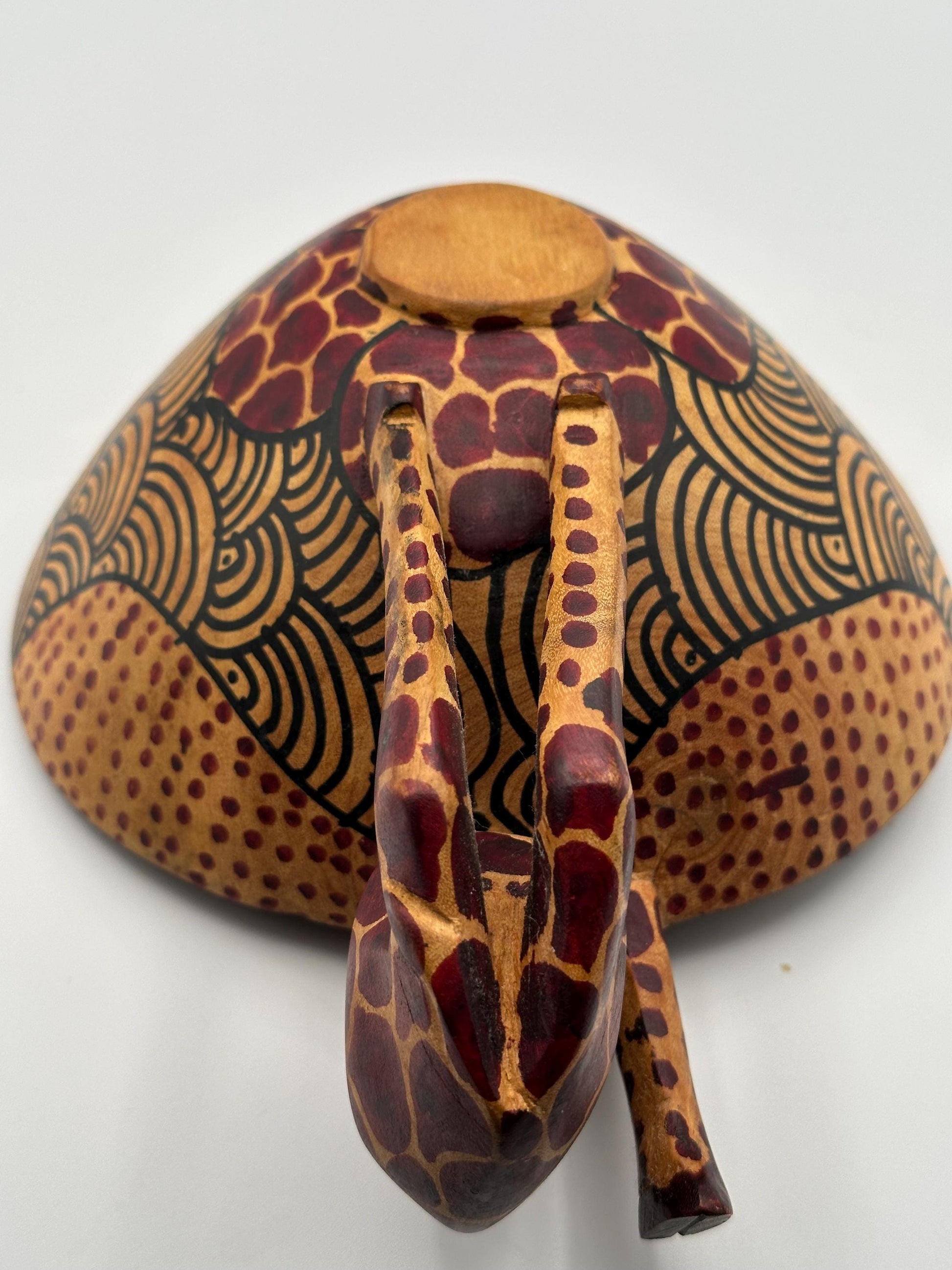 Hand-Carved Wooden Giraffe Bowl: African-Inspired Tribal Decor, Unique Artisan Animal Sculpture