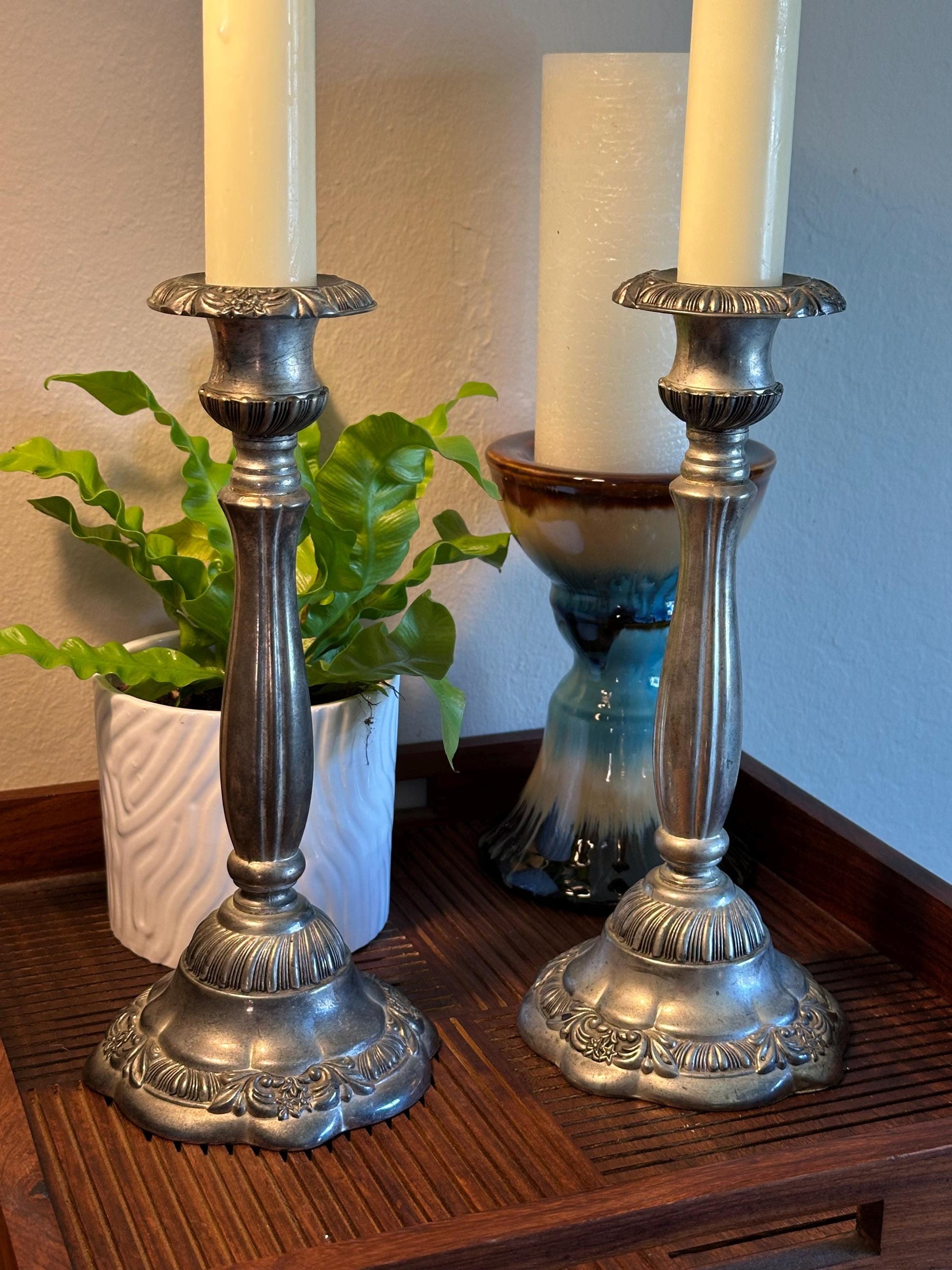 Vintage Godinger Silver Plated Candlestick Holders – Ornate Floral Baroque Style Pair, Heavy Weighted Candle Holders, Elegant Table Decor