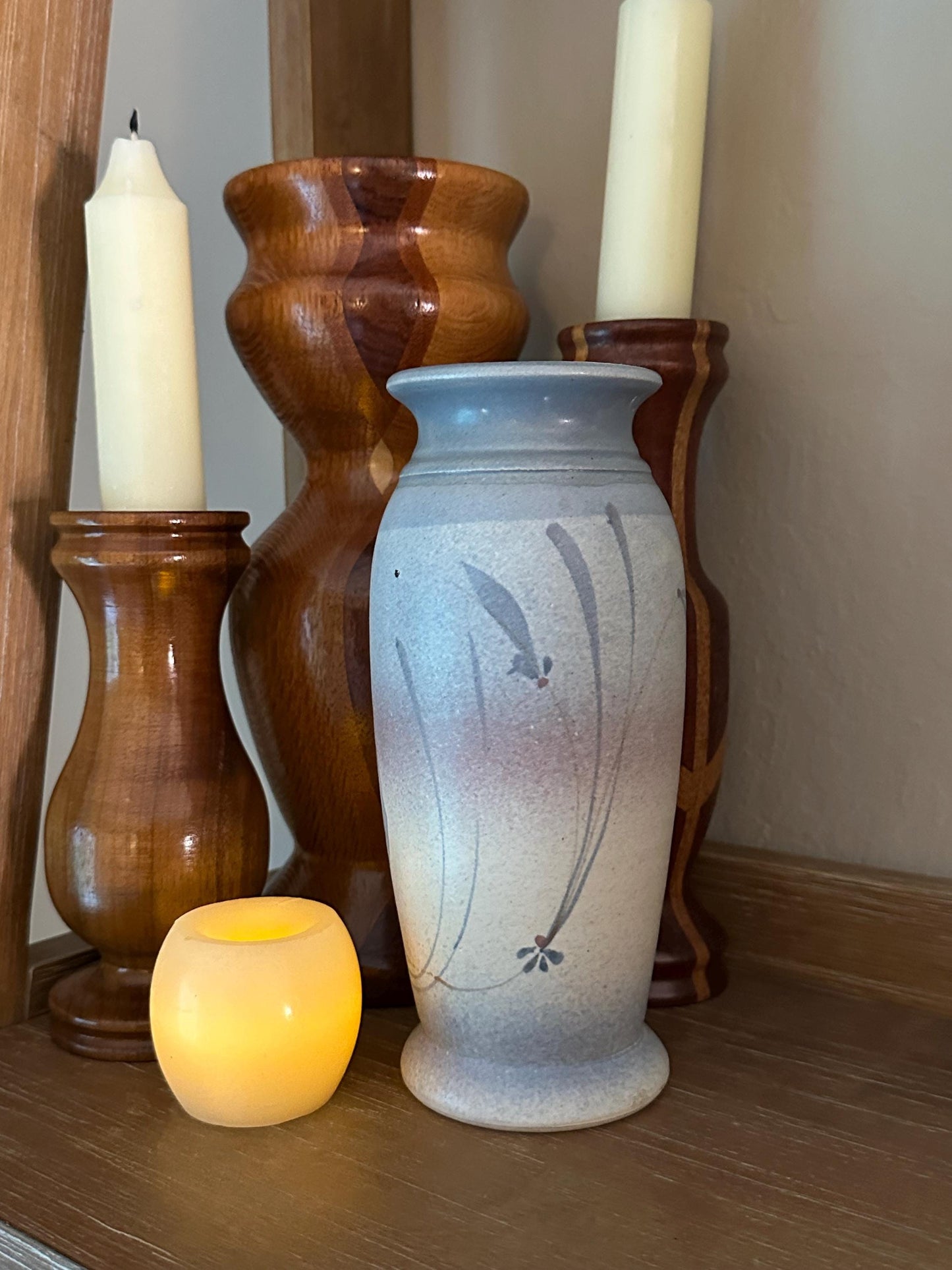 Vintage Jack Dwayne Westlin Studio Pottery Vase - Hand-Thrown Signed Art Blue Earth-Tone Gradient Floral Design