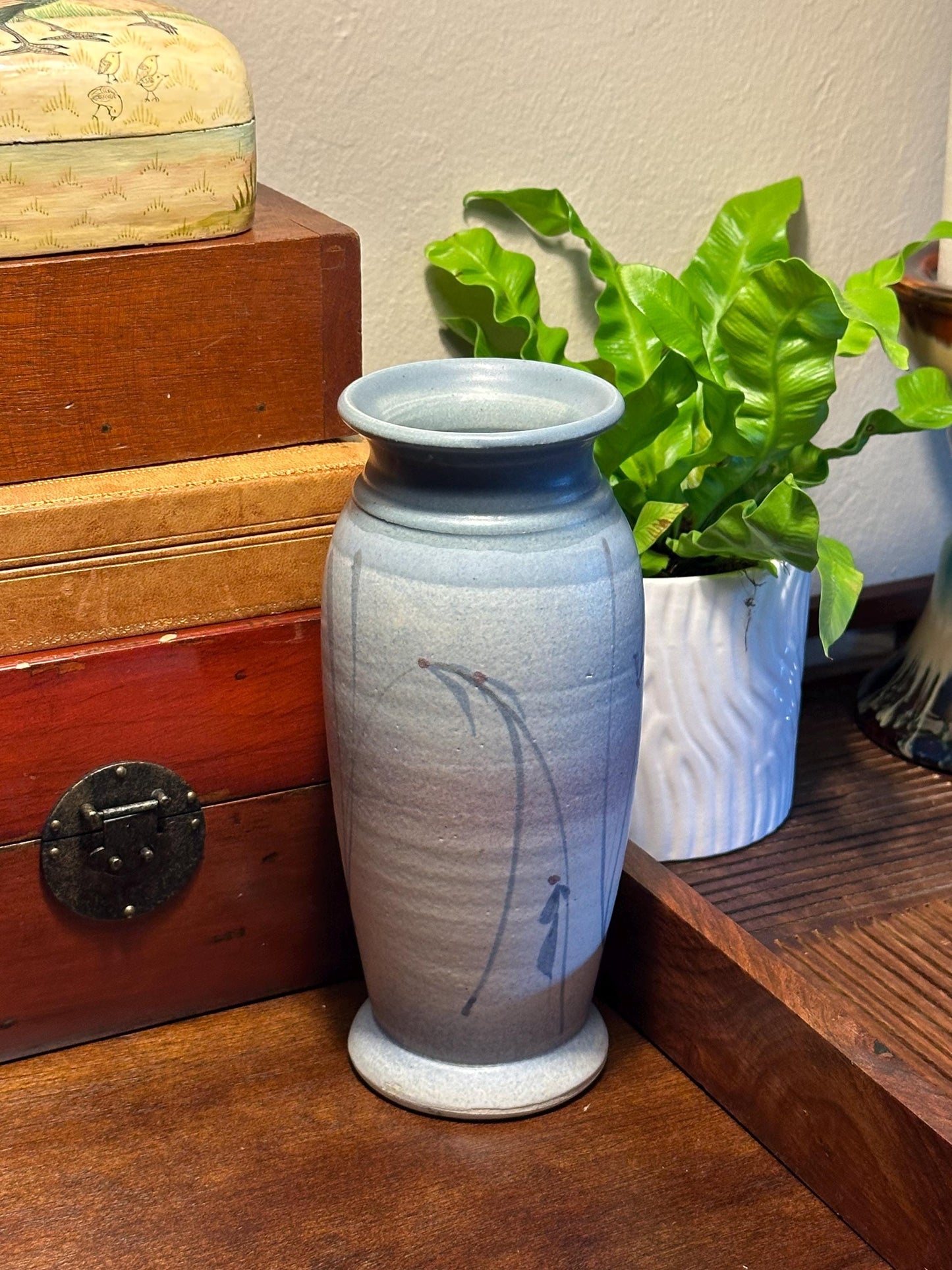 Vintage Jack Dwayne Westlin Studio Pottery Vase - Hand-Thrown Signed Art Blue Earth-Tone Gradient Floral Design