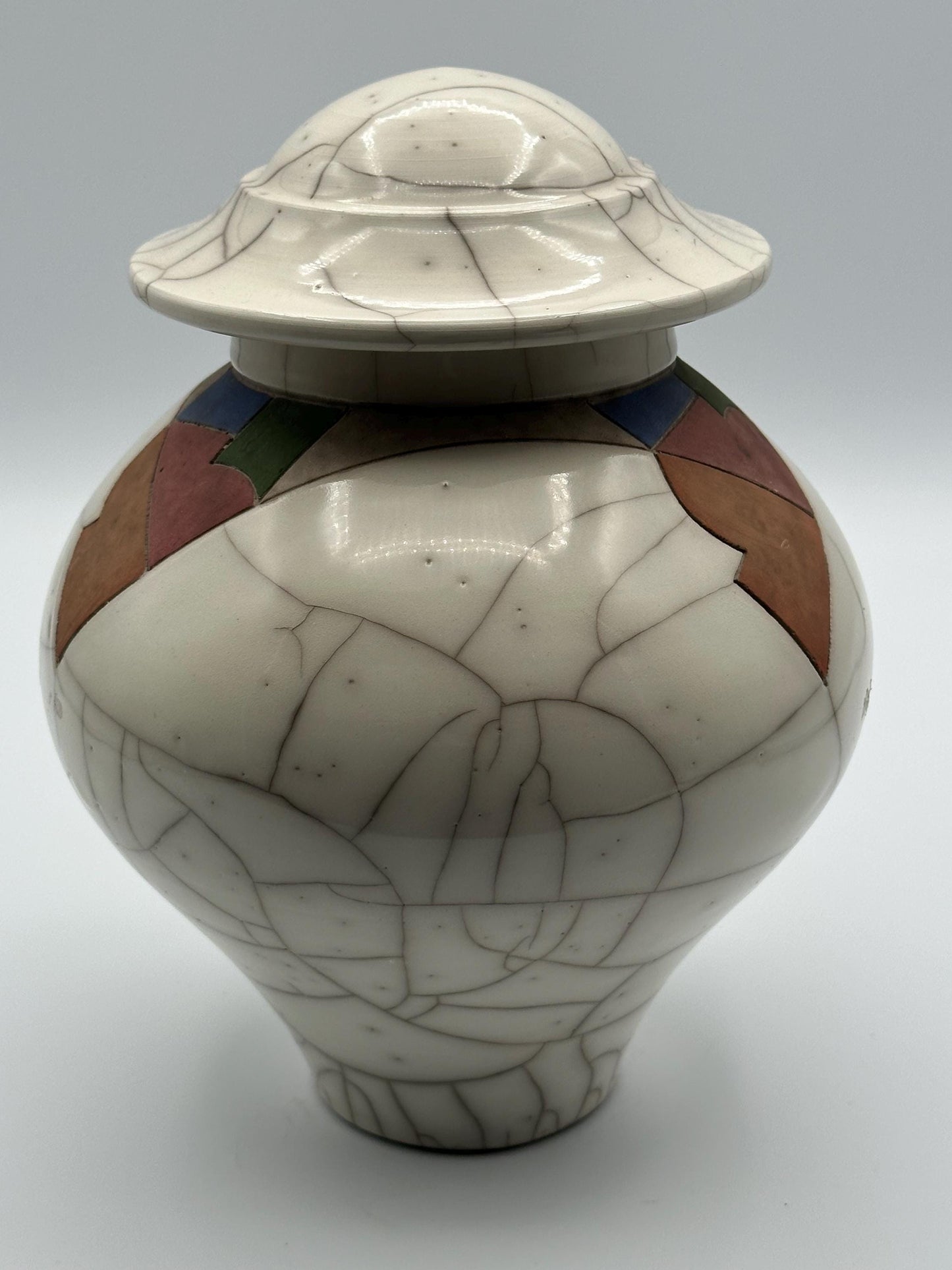 Vintage Raku Pottery Lidded Jar Artist Signed 1986 Crackle Glaze Southwestern Modern Handmade Studio Art Vessel