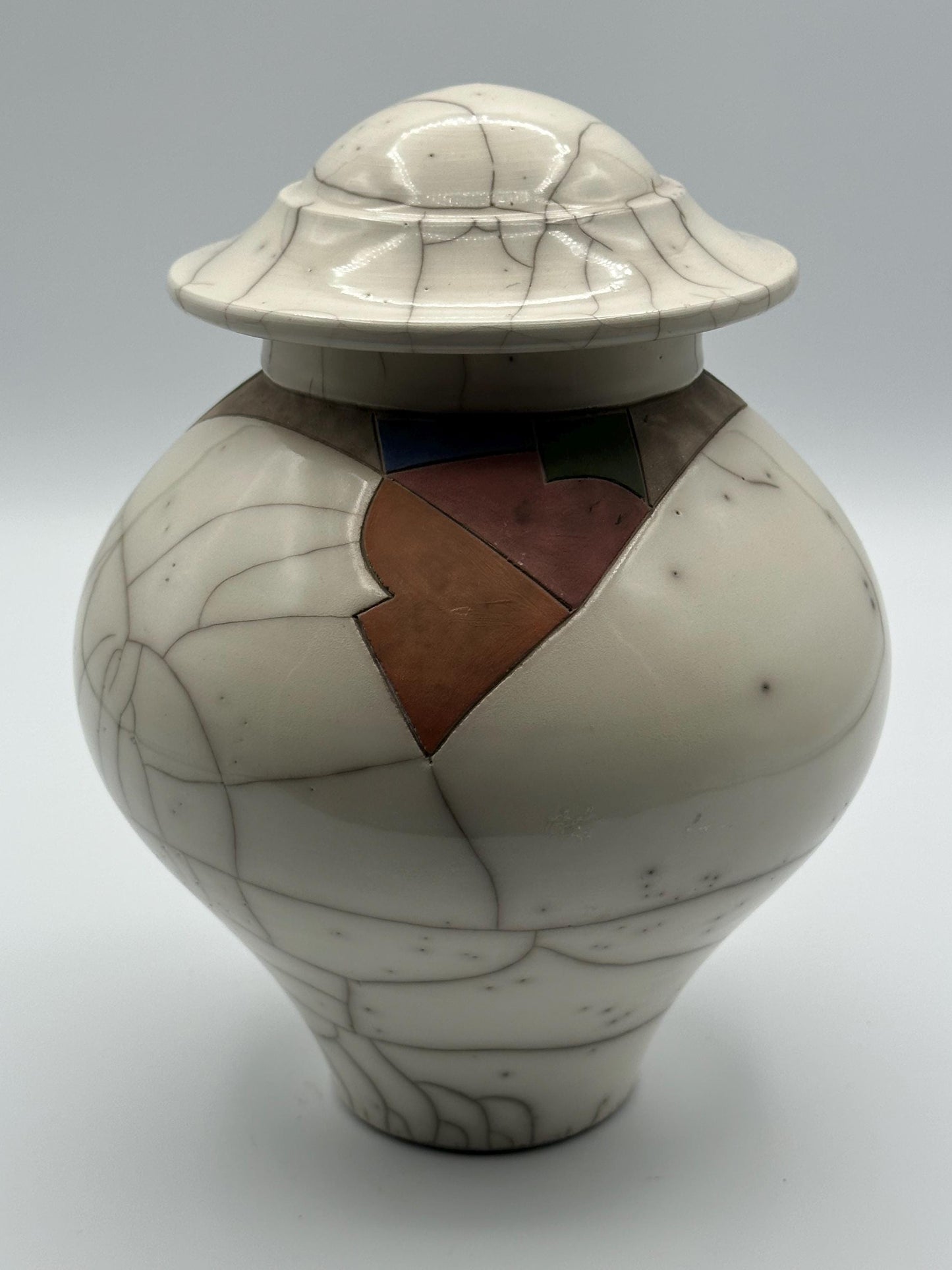 Vintage Raku Pottery Lidded Jar Artist Signed 1986 Crackle Glaze Southwestern Modern Handmade Studio Art Vessel