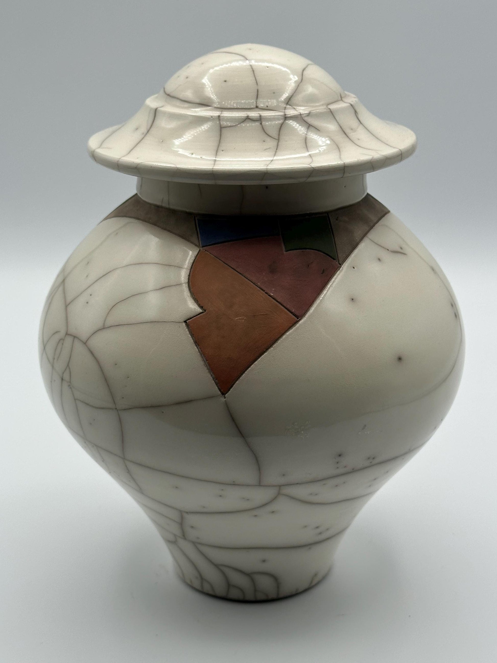 Vintage Raku Pottery Lidded Jar Artist Signed 1986 Crackle Glaze Southwestern Modern Handmade Studio Art Vessel