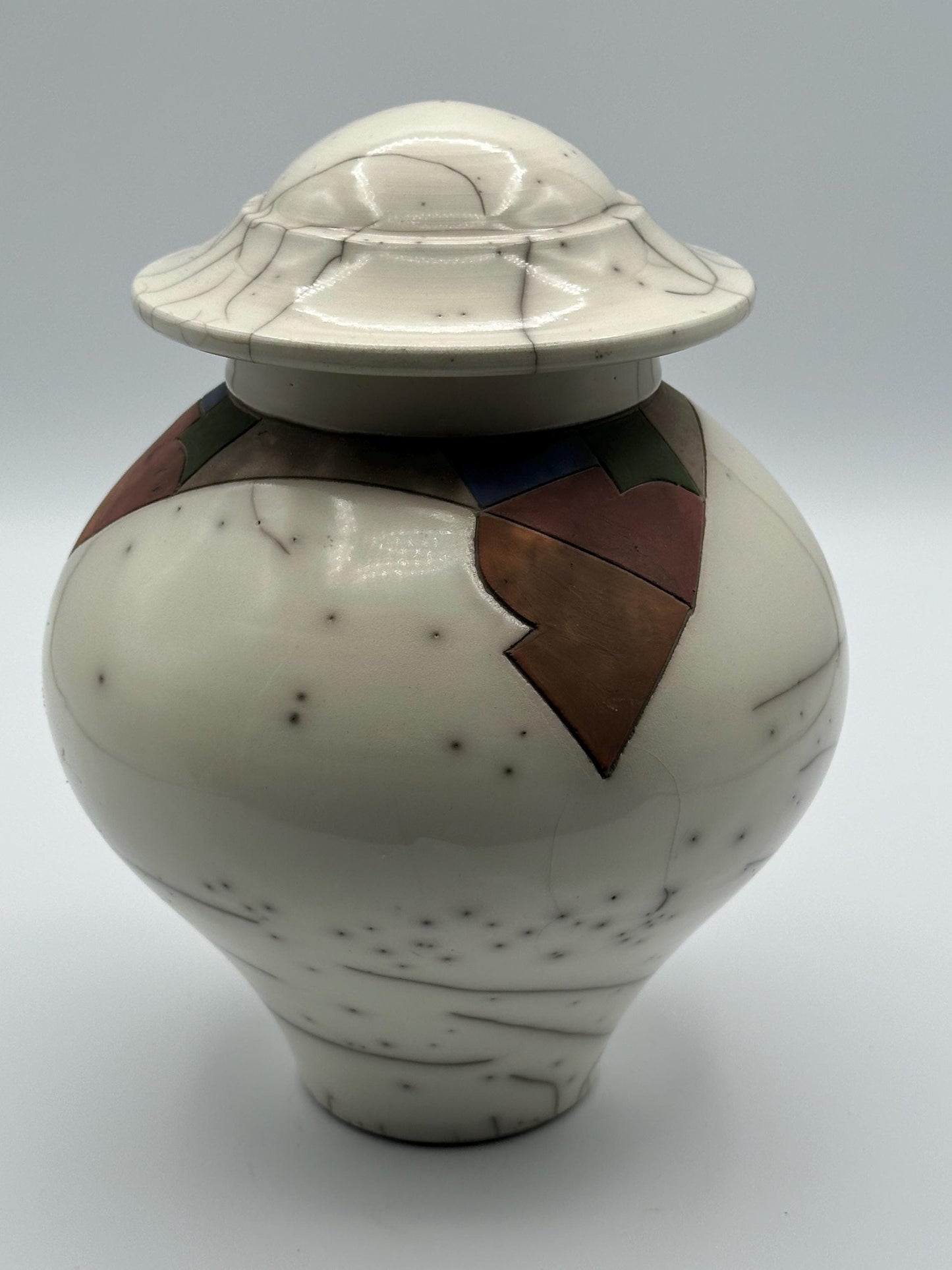Vintage Raku Pottery Lidded Jar Artist Signed 1986 Crackle Glaze Southwestern Modern Handmade Studio Art Vessel