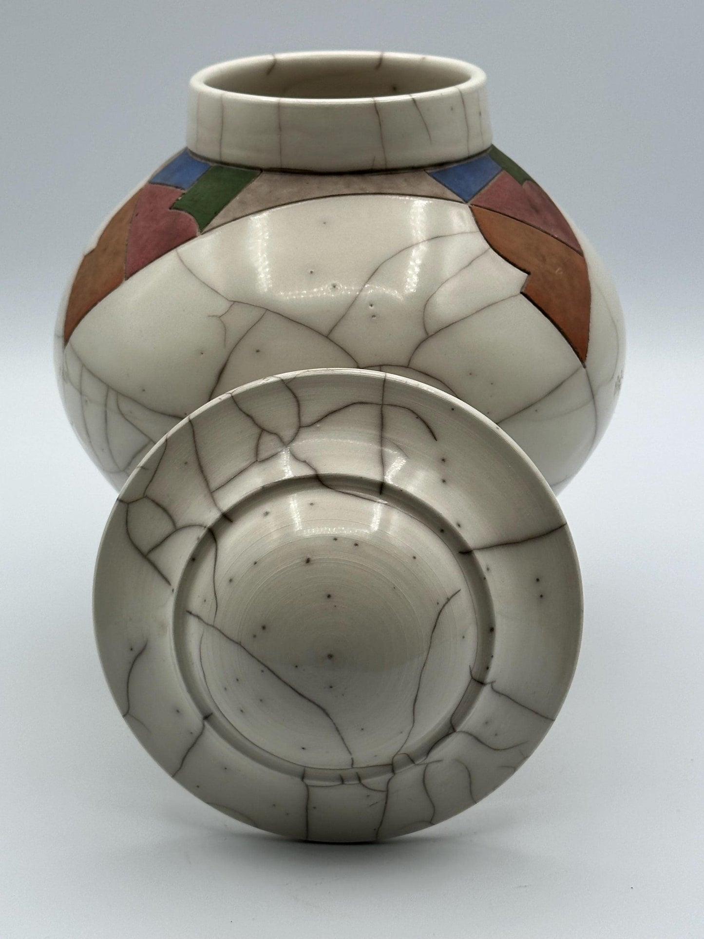 Vintage Raku Pottery Lidded Jar Artist Signed 1986 Crackle Glaze Southwestern Modern Handmade Studio Art Vessel