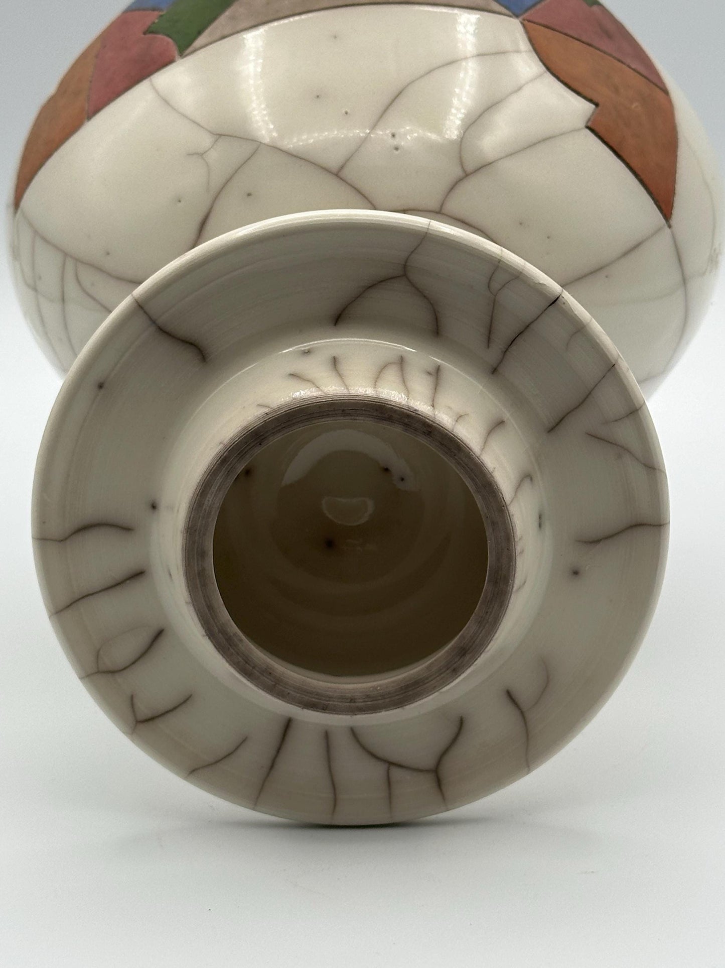 Vintage Raku Pottery Lidded Jar Artist Signed 1986 Crackle Glaze Southwestern Modern Handmade Studio Art Vessel