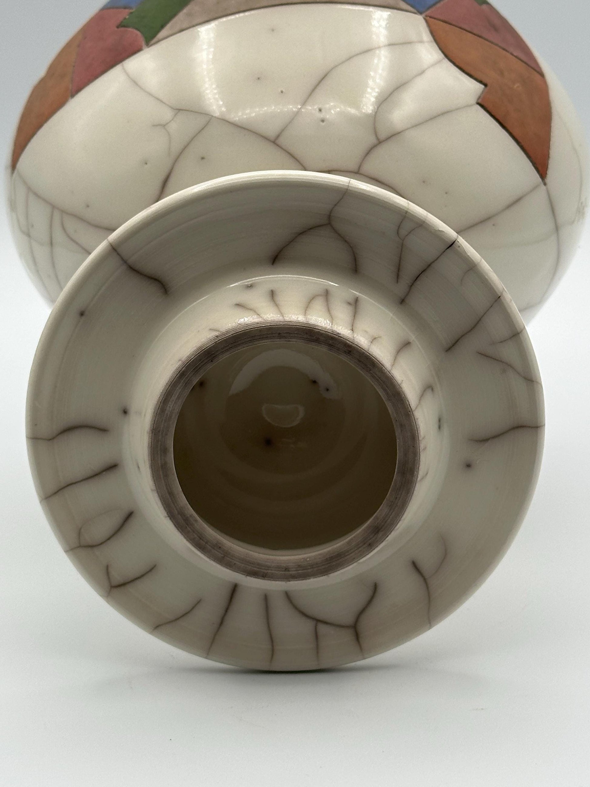 Vintage Raku Pottery Lidded Jar Artist Signed 1986 Crackle Glaze Southwestern Modern Handmade Studio Art Vessel