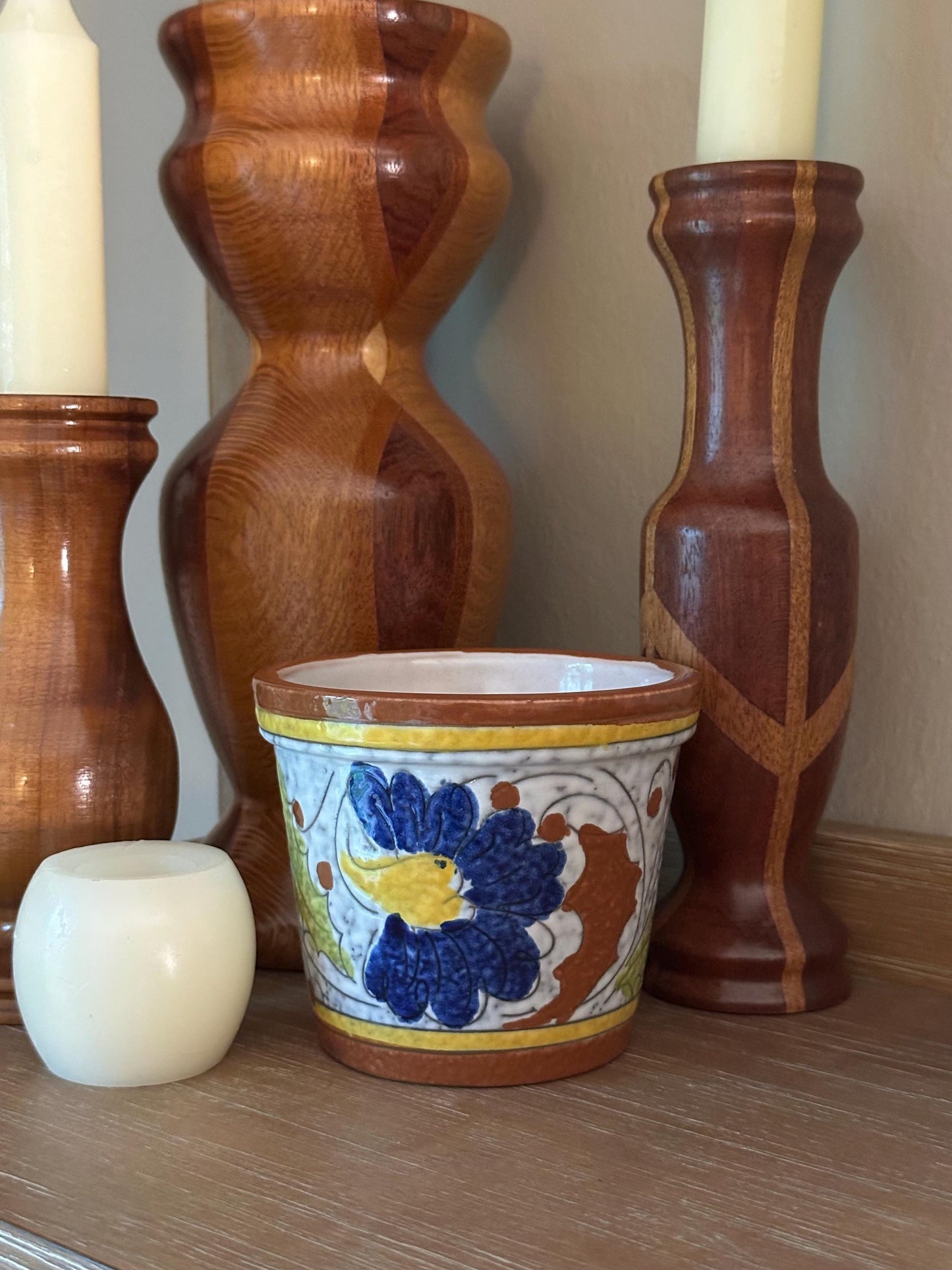 Vintage Italian Hand-Painted Ceramic Planter 4" Floral Pot Small Cachepot Italy Marked Colorful Flower Design