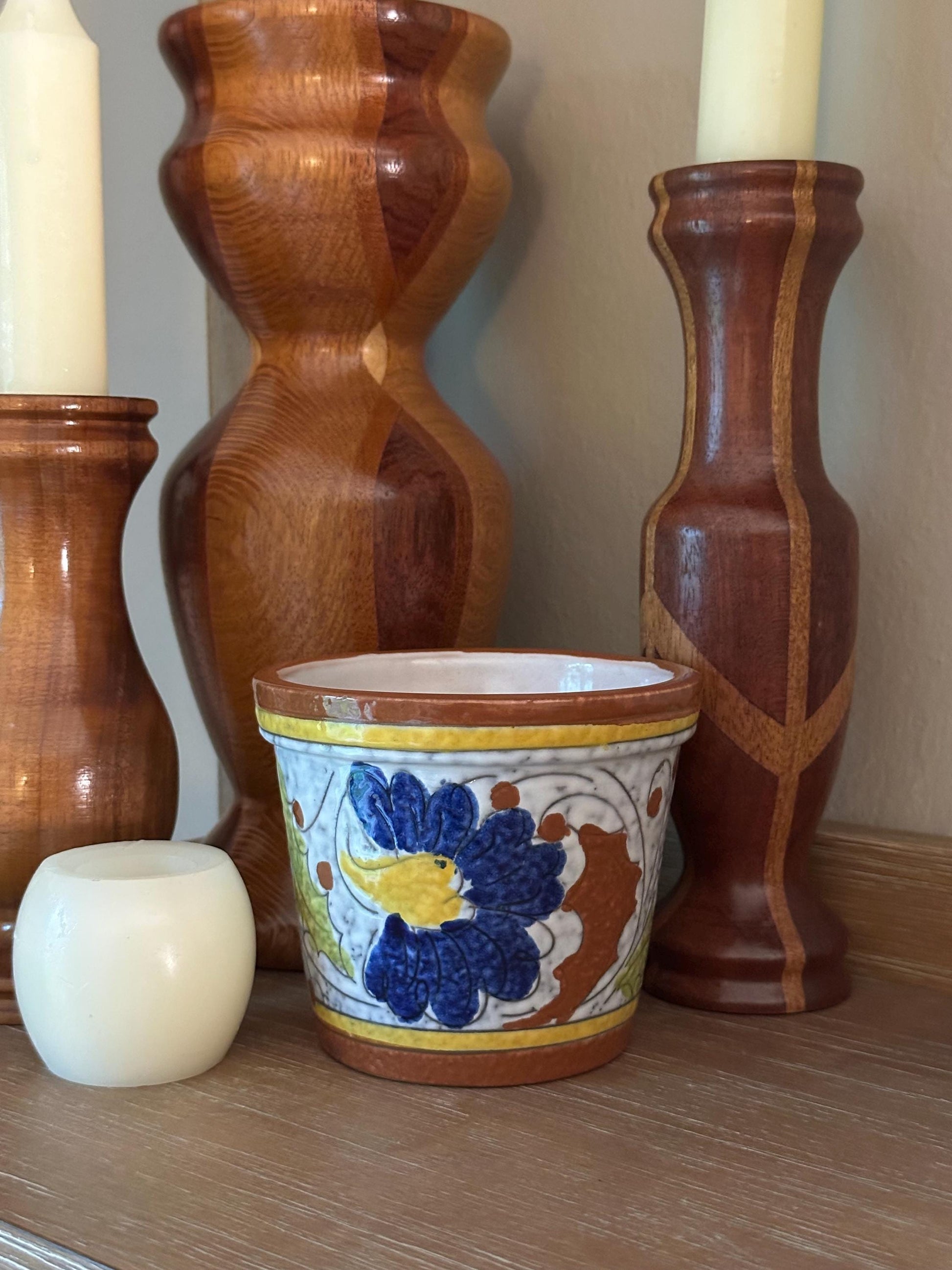 Vintage Italian Hand-Painted Ceramic Planter 4" Floral Pot Small Cachepot Italy Marked Colorful Flower Design