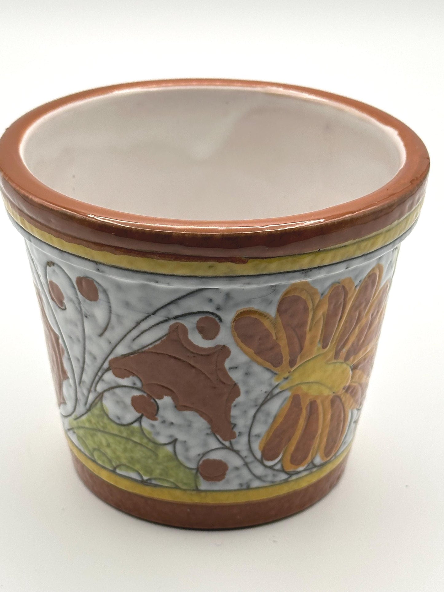 Vintage Italian Hand-Painted Ceramic Planter 4" Floral Pot Small Cachepot Italy Marked Colorful Flower Design