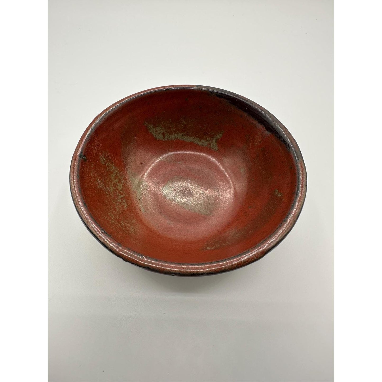Handcrafted Red Raku Ceramic Bowl Artist Signed Studio Pottery Unique Glaze