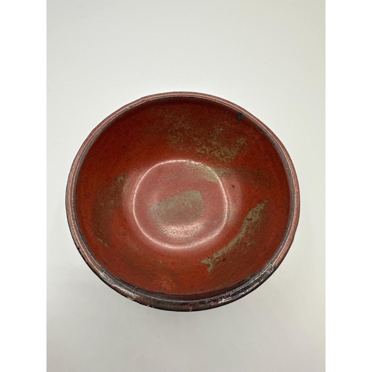 Handcrafted Red Raku Ceramic Bowl Artist Signed Studio Pottery Unique Glaze