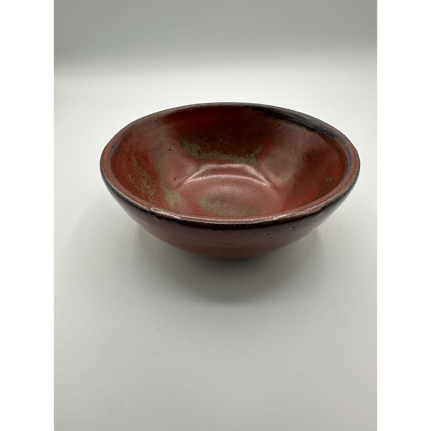 Handcrafted Red Raku Ceramic Bowl Artist Signed Studio Pottery Unique Glaze