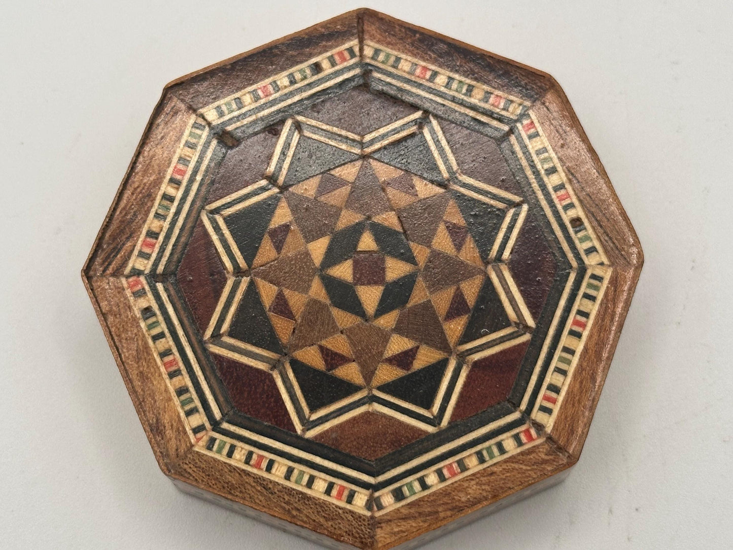 Wooden Jewelry Trinket Box Marquetry Inlaid Wood Octagon Shaped Storage Keepsake Gift