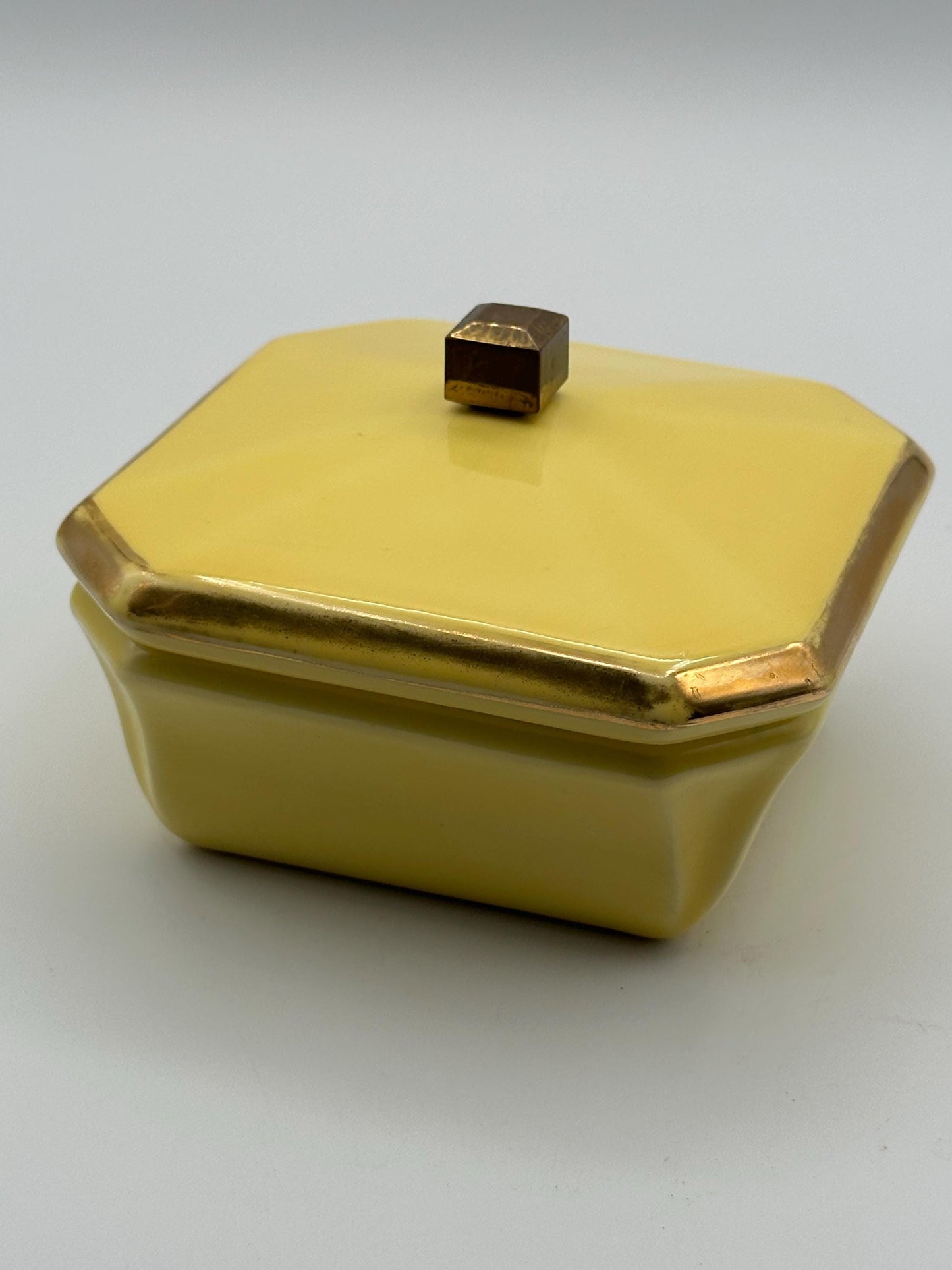 Vintage 1940s Art Deco Ceramic Vanity Jar with Lid Square Shape Mid Century Modern by Ever Art of California