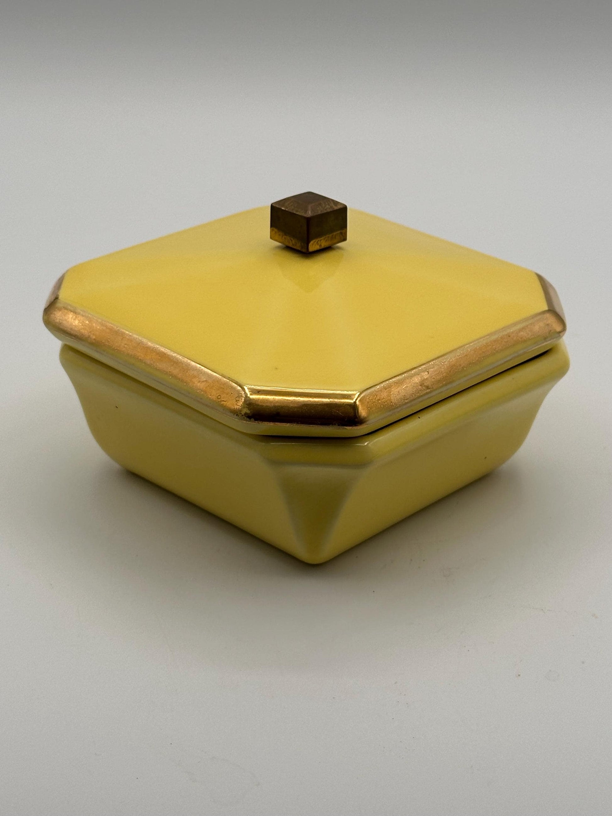 Vintage 1940s Art Deco Ceramic Vanity Jar with Lid Square Shape Mid Century Modern by Ever Art of California