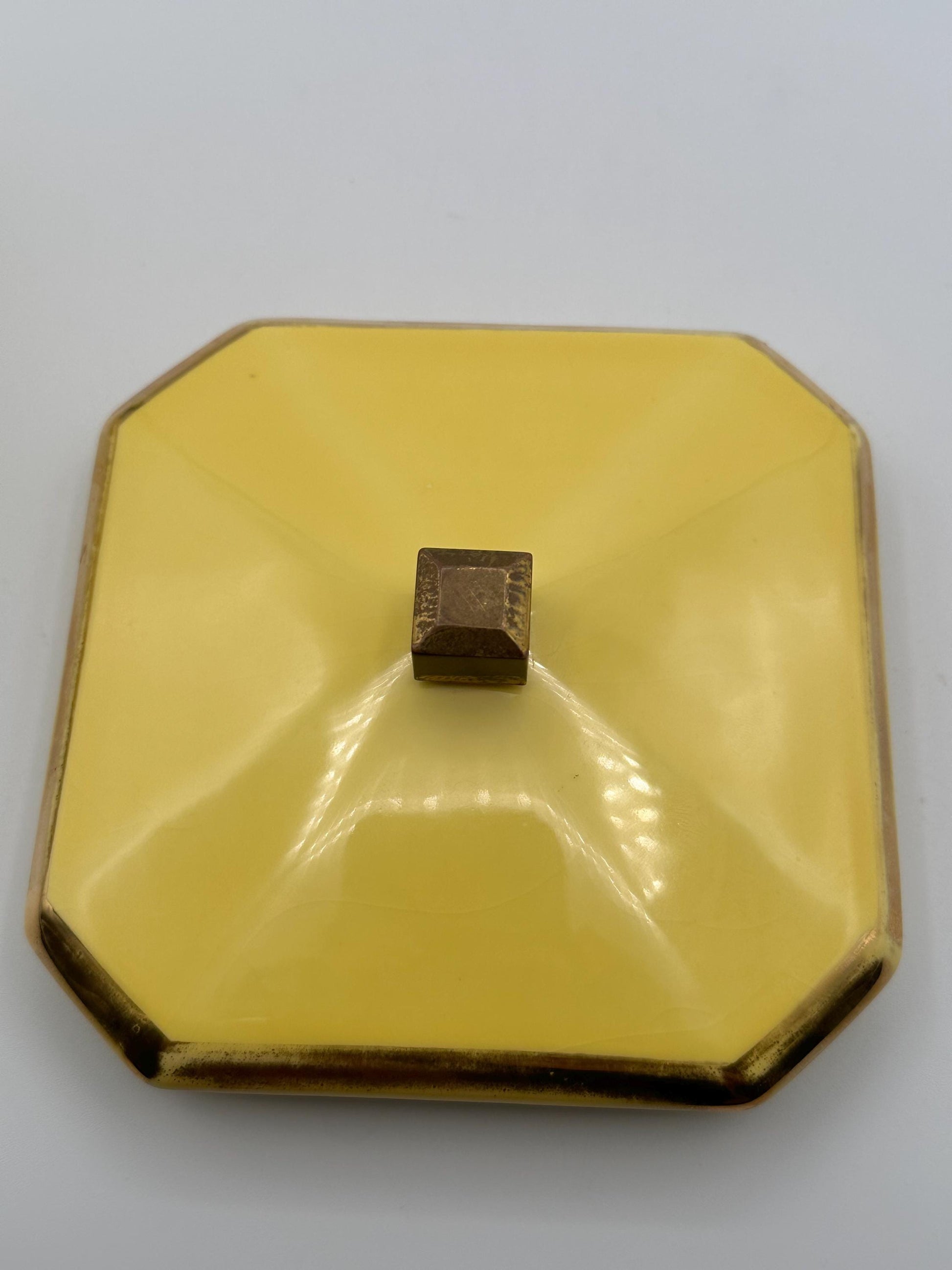 Vintage 1940s Art Deco Ceramic Vanity Jar with Lid Square Shape Mid Century Modern by Ever Art of California