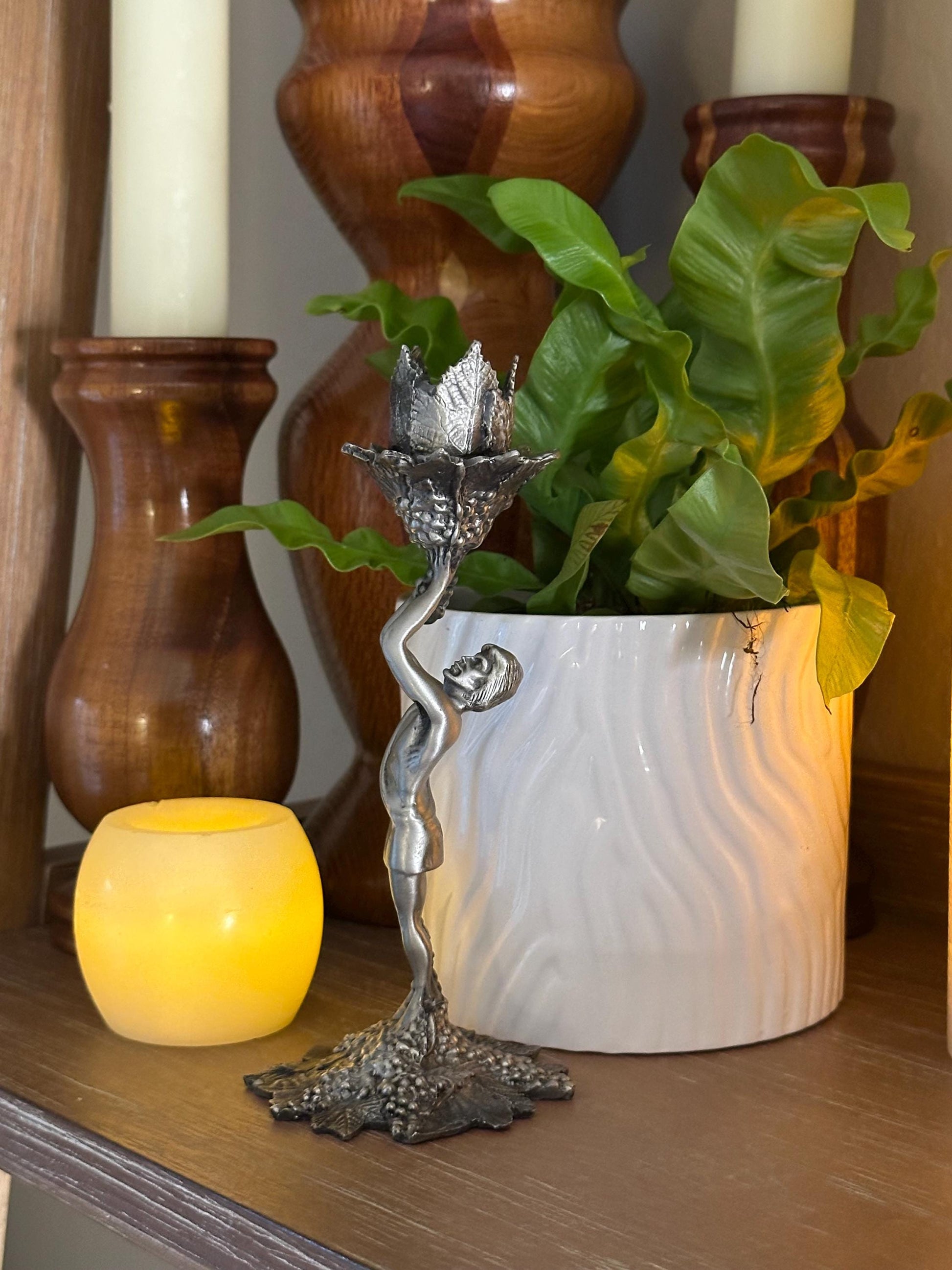 Baker Art Foundry 1985 Adonis Candlestick Holder 100% Pewter Carmel Studios Vintage Collectible