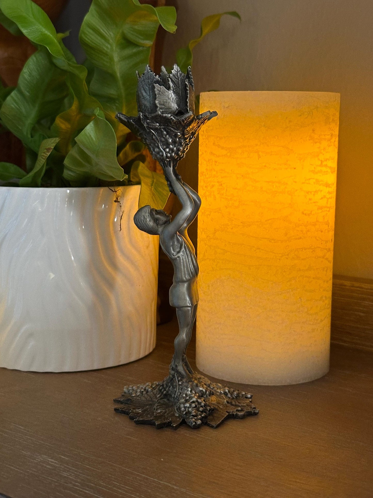 Baker Art Foundry 1985 Adonis Candlestick Holder 100% Pewter Carmel Studios Vintage Collectible