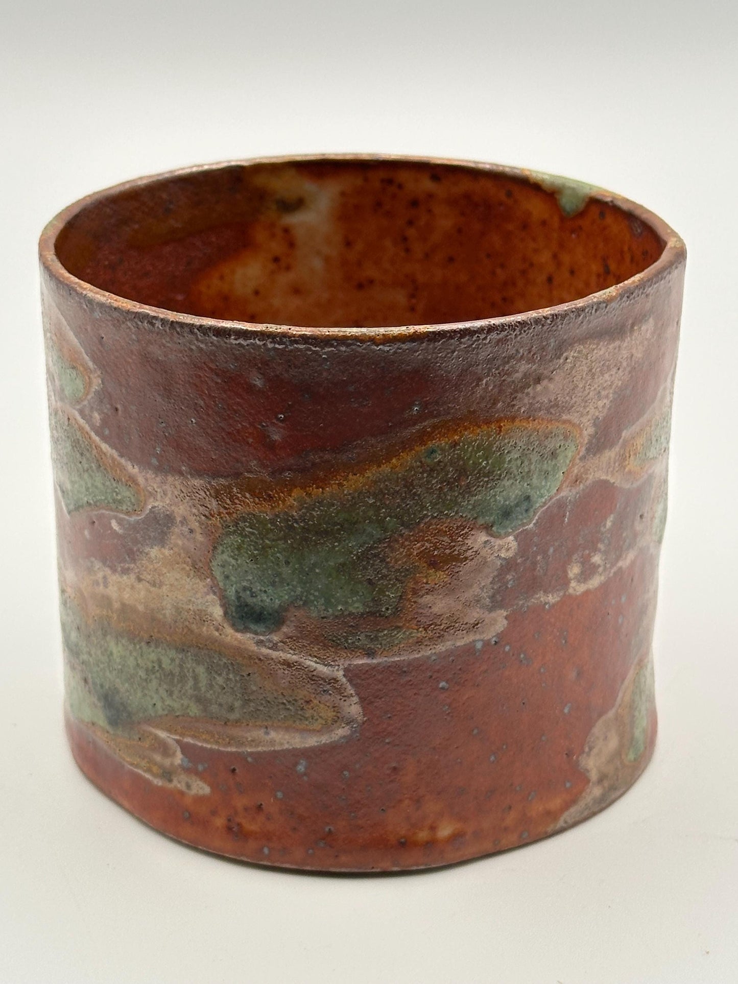 Handcrafted Studio Pottery Vessel - Layered Glaze Rich Rust Moss Green Sandy Tones Ceramic Art