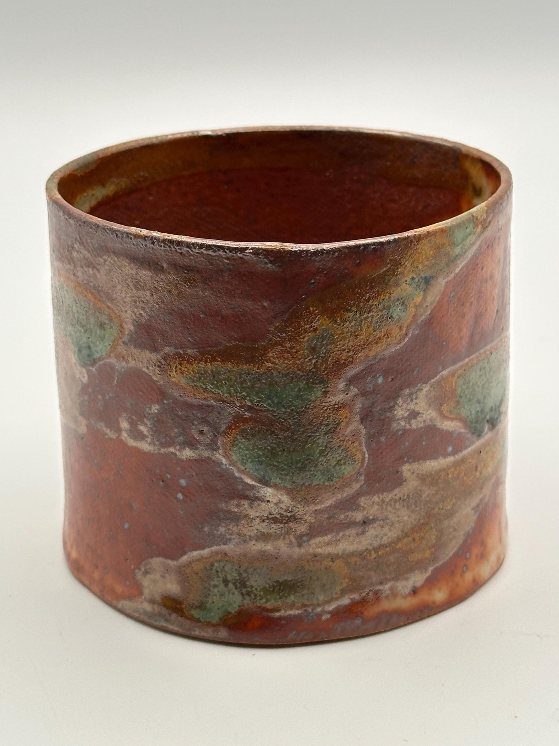 Handcrafted Studio Pottery Vessel - Layered Glaze Rich Rust Moss Green Sandy Tones Ceramic Art
