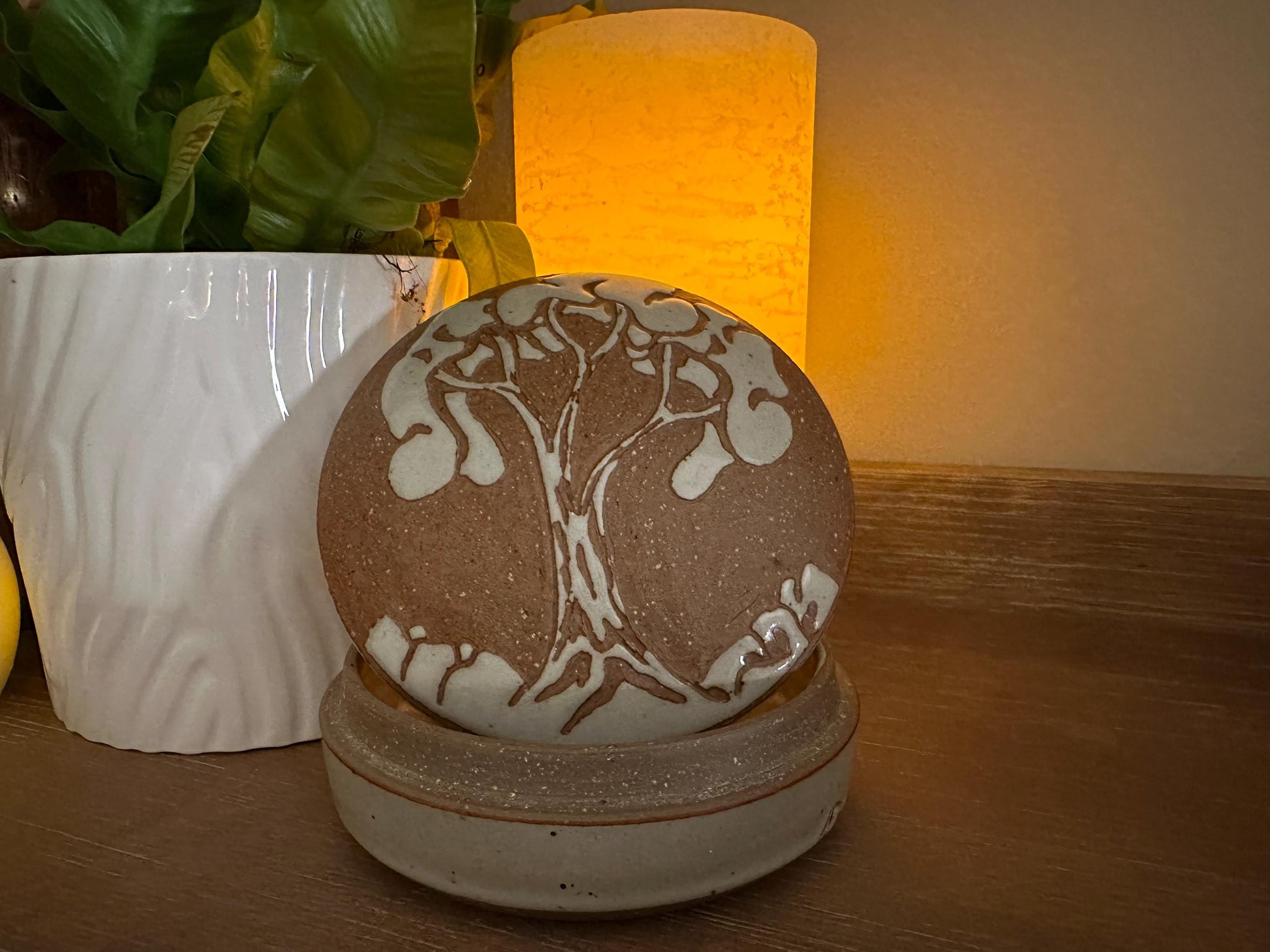 Handcrafted Ceramic Lidded Trinket Box Tree of Life Design - Jewelry Storage Container Gift