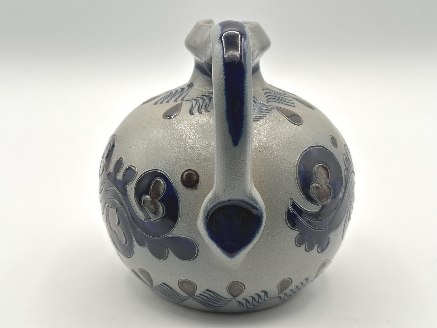 Antique M. Schilz German Westerwald Stoneware Jug - Handcrafted Salt Glazed Pottery with Cobalt Blue Decor