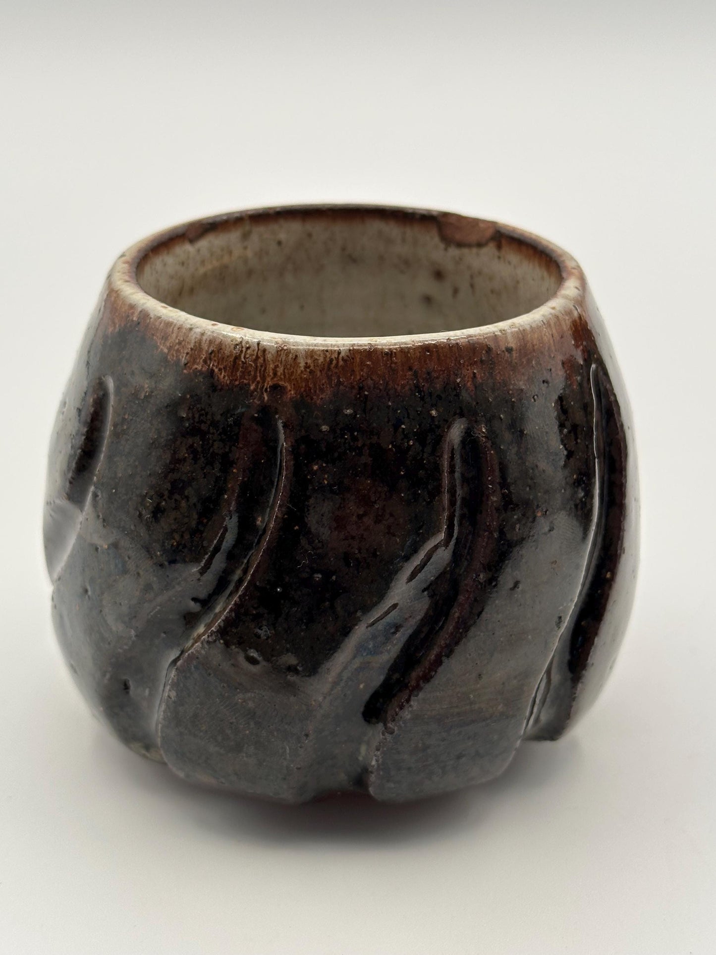 Rustic Handmade Pottery Tea Cups - Brown Black Glazed Ceramic Bowls Studio Art Vessel Set of 3