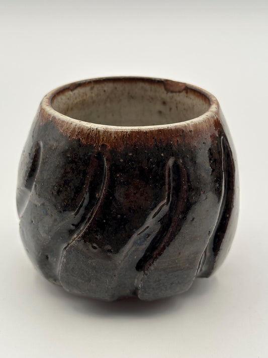 Rustic Handmade Pottery Tea Cups - Brown Black Glazed Ceramic Bowls Studio Art Vessel Set of 3