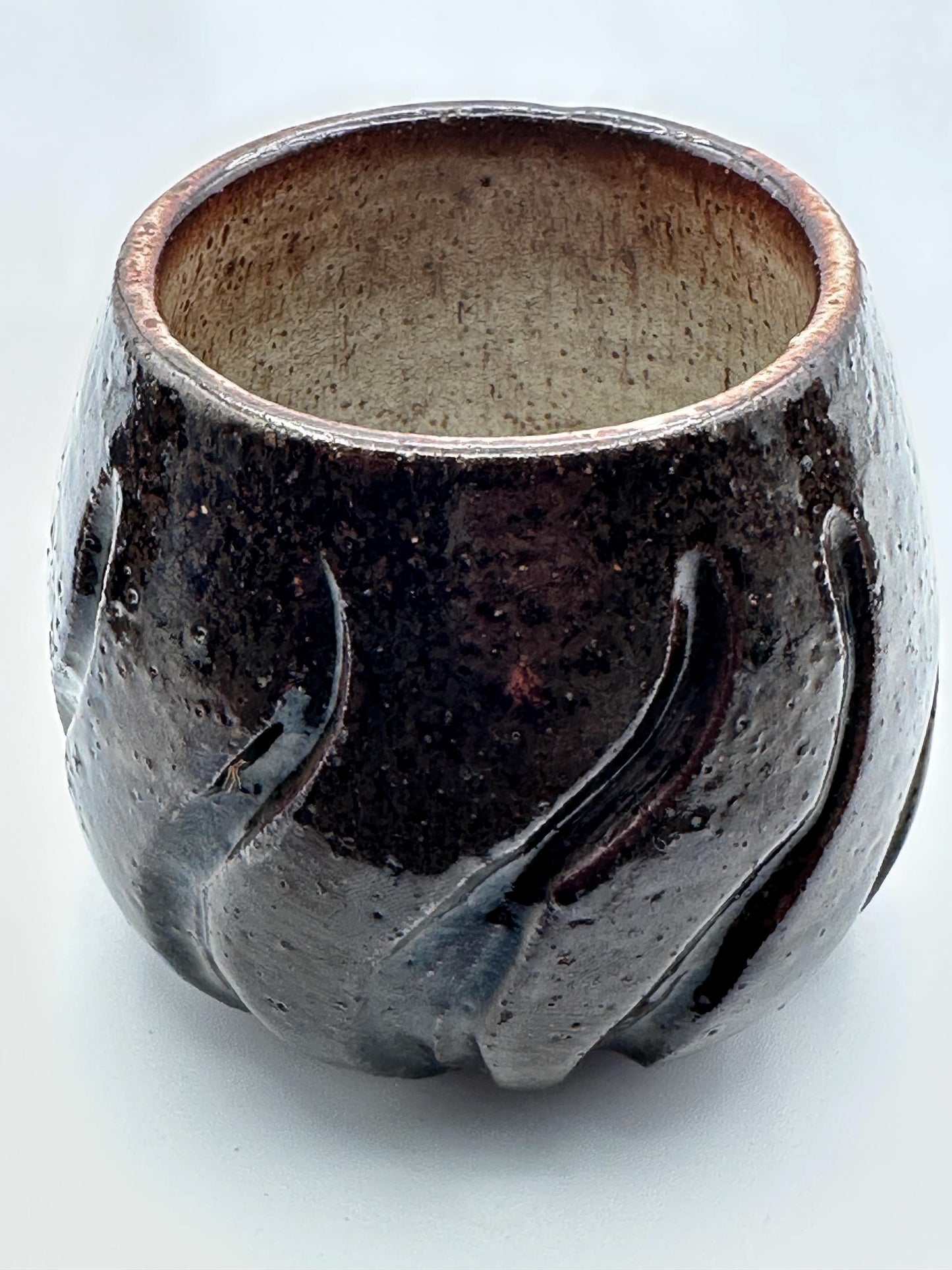 Rustic Handmade Pottery Tea Cups - Brown Black Glazed Ceramic Bowls Studio Art Vessel Set of 3